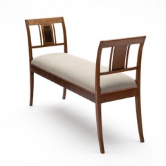 Banc Empire en acajou avec incrustations de noyer et d'érable