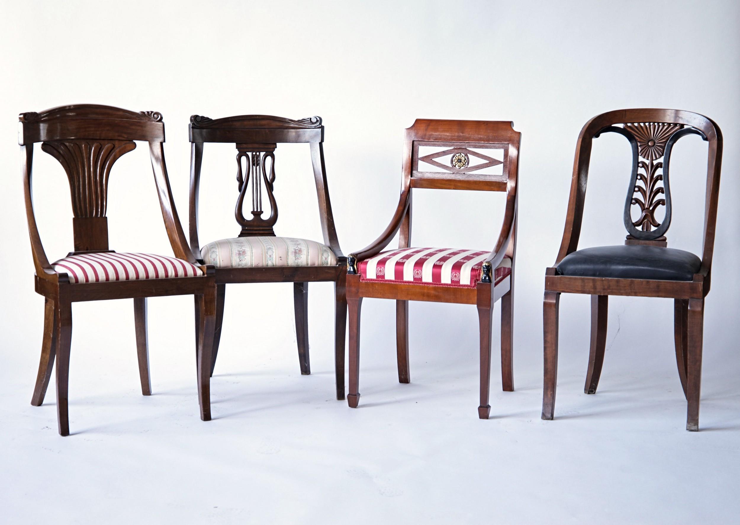 Empire Biedermeier Unique Eclectic Set, 8 Dining Chairs Each in Different Design 4