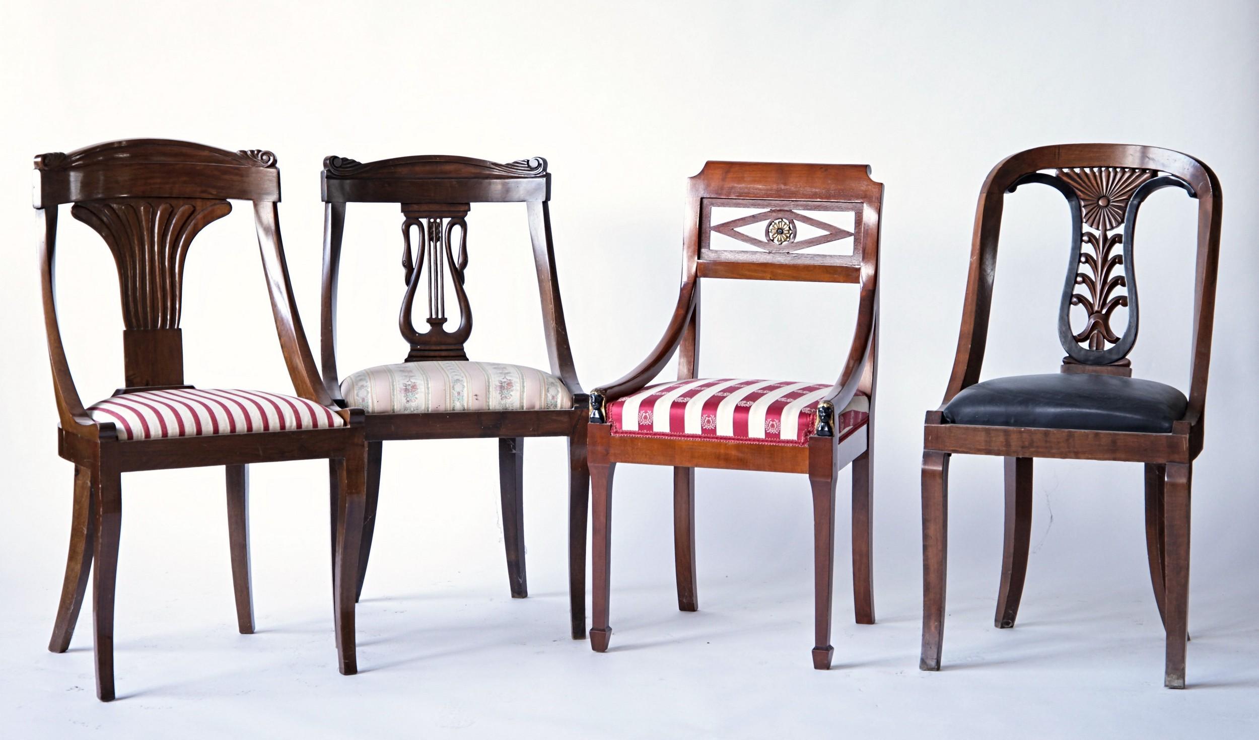 Empire Biedermeier Unique Eclectic Set, 8 Dining Chairs Each in Different Design 6
