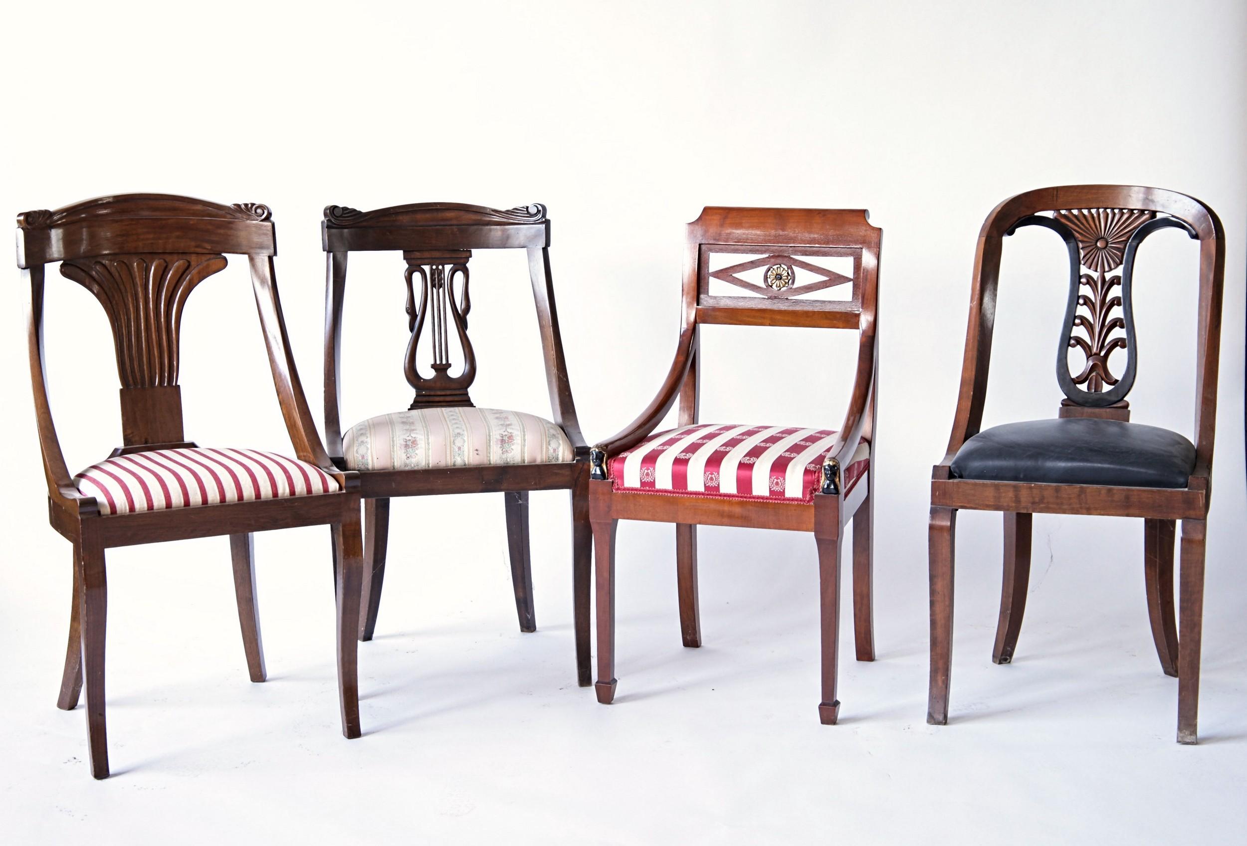Empire Biedermeier Unique Eclectic Set, 8 Dining Chairs Each in Different Design 8