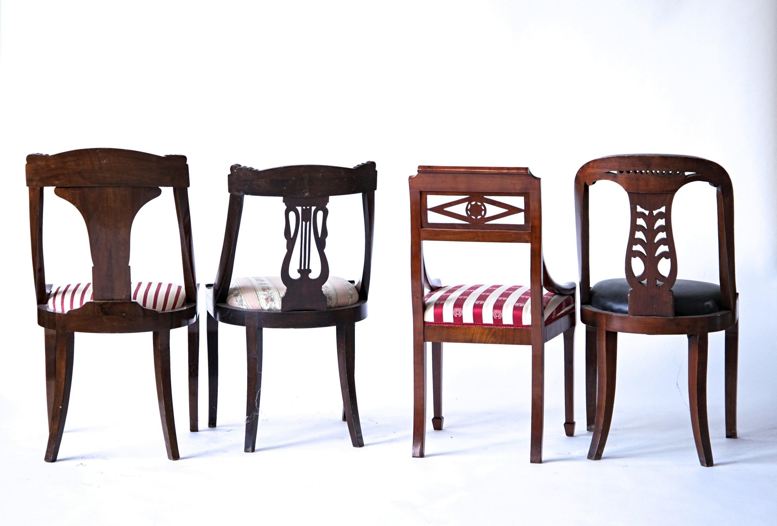 Empire Biedermeier Unique Eclectic Set, 8 Dining Chairs Each in Different Design 13