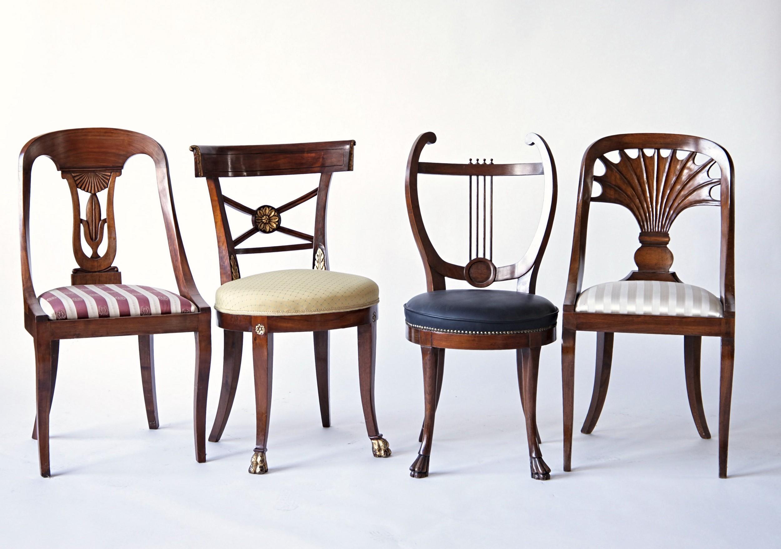 Austrian Empire Biedermeier Unique Eclectic Set, 8 Dining Chairs Each in Different Design