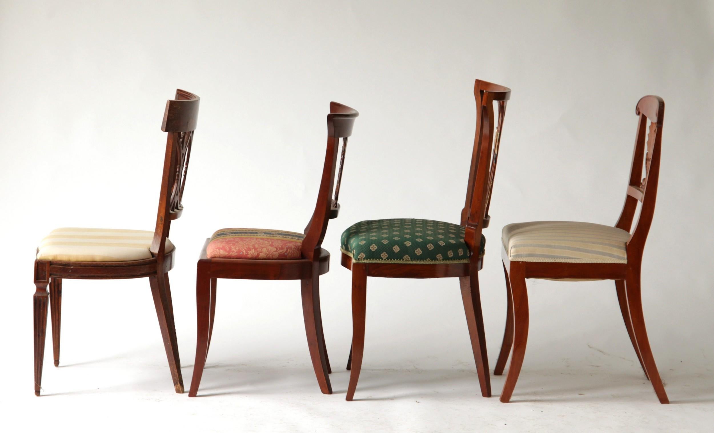 Austrian Empire Biedermeier Unique Eclectic Set, 8 Dining Chairs Each in Different Design