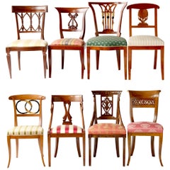 Empire Biedermeier Unique Eclectic Set, 8 Dining Chairs Each in Different Design