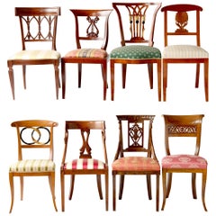 Antique Empire Biedermeier Unique Eclectic Set, 8 Dining Chairs Each in Different Design