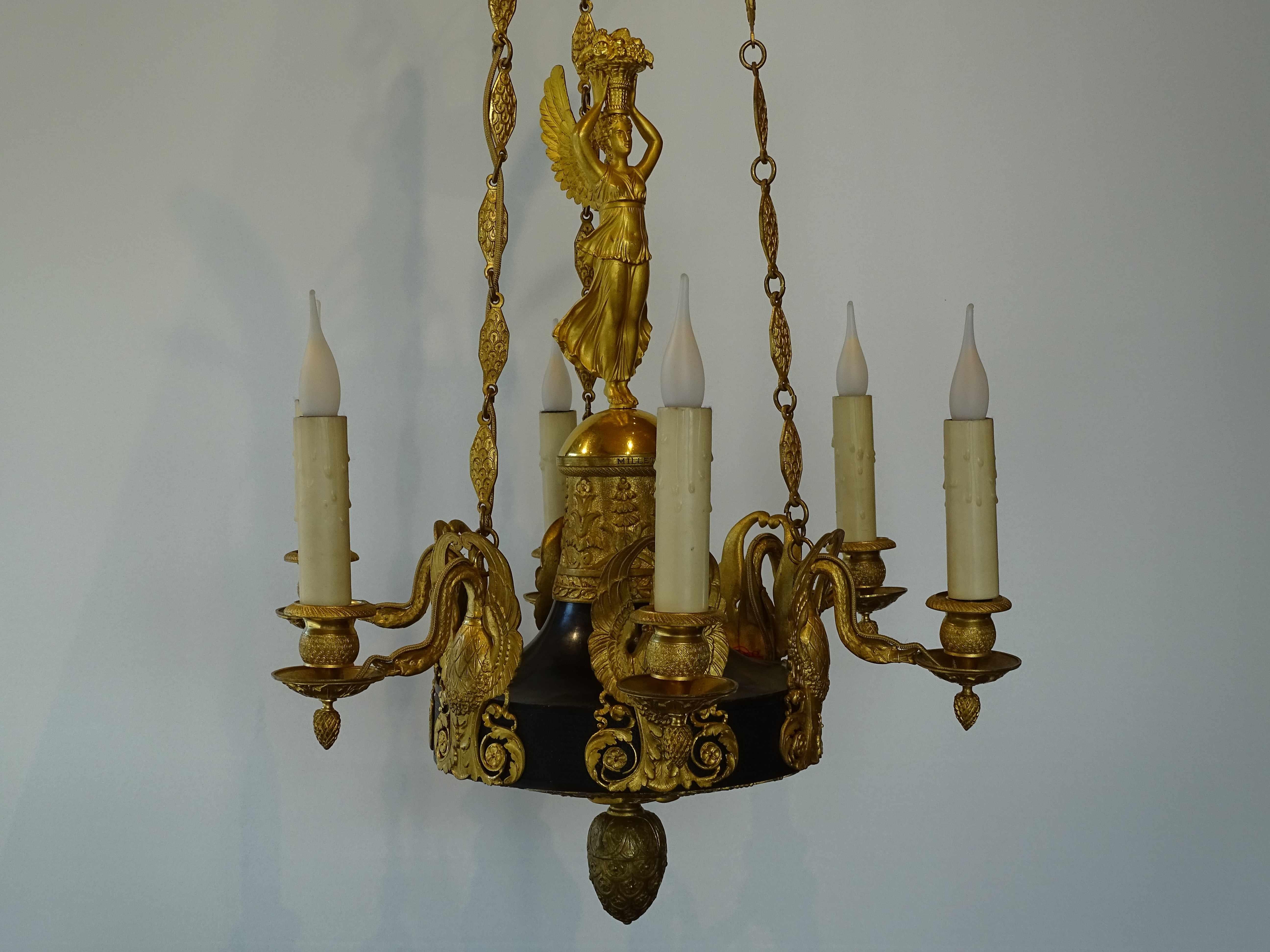 Empire Black and Gilt Bronze Chandelier by Millet, France 19th Century 7