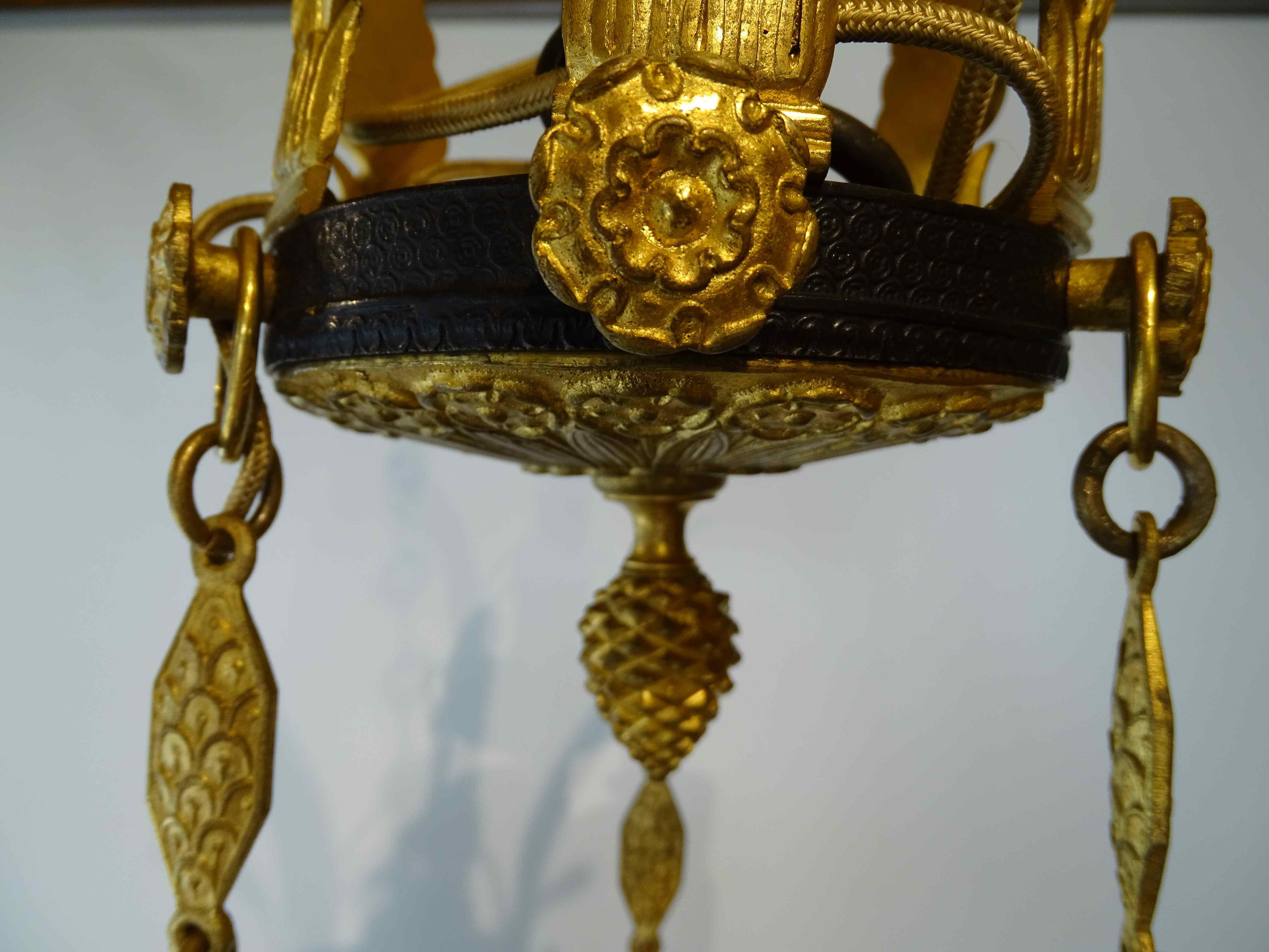 Empire Black and Gilt Bronze Chandelier by Millet, France 19th Century 3