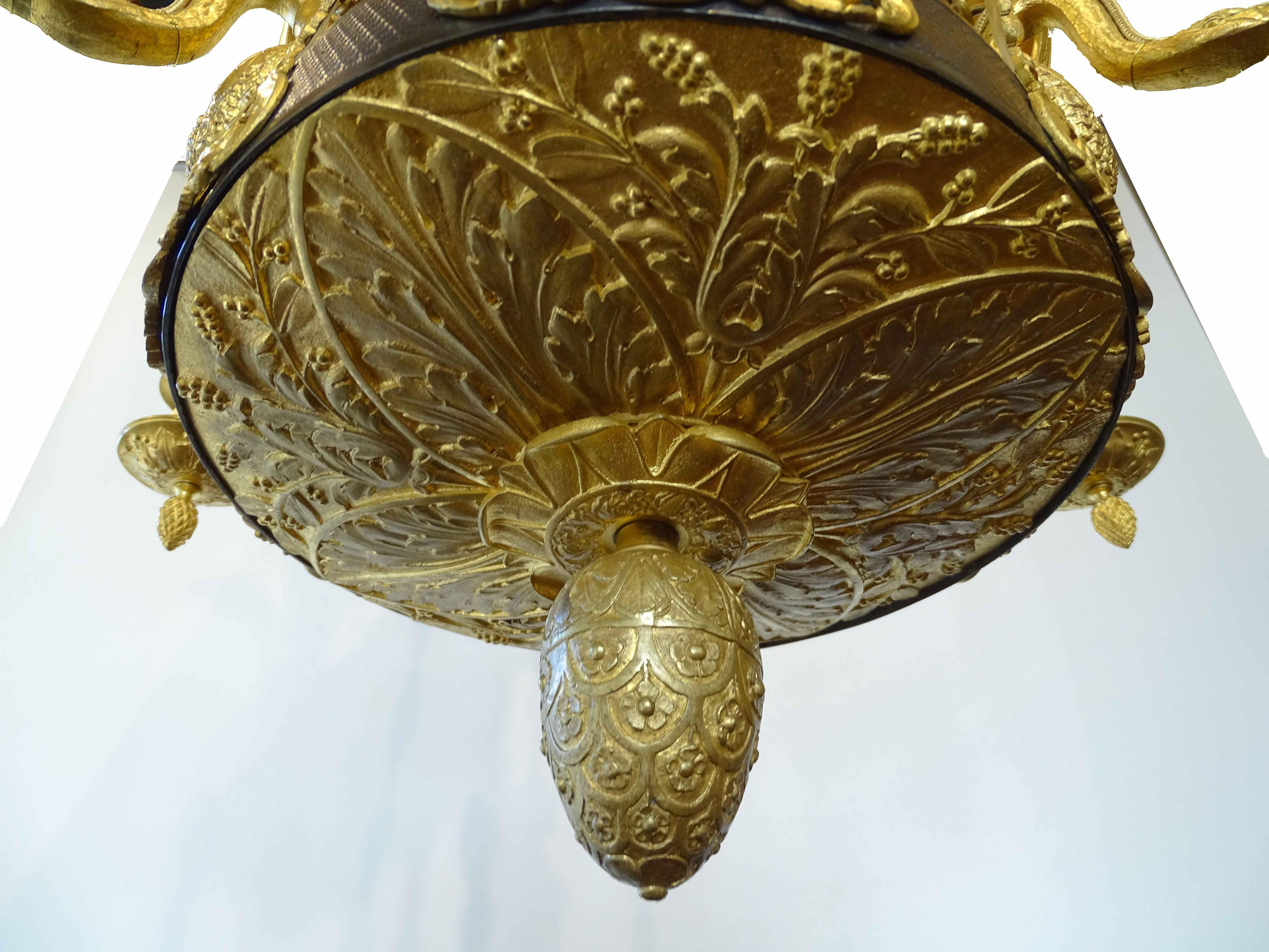 Empire Black and Gilt Bronze Chandelier by Millet, France 19th Century 4