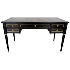Empire Black Writing Desk with Original Tooled Leather Top