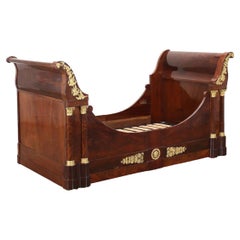 Antique Empire Boat Bed Mahogany Oak Bronze France 19th C.