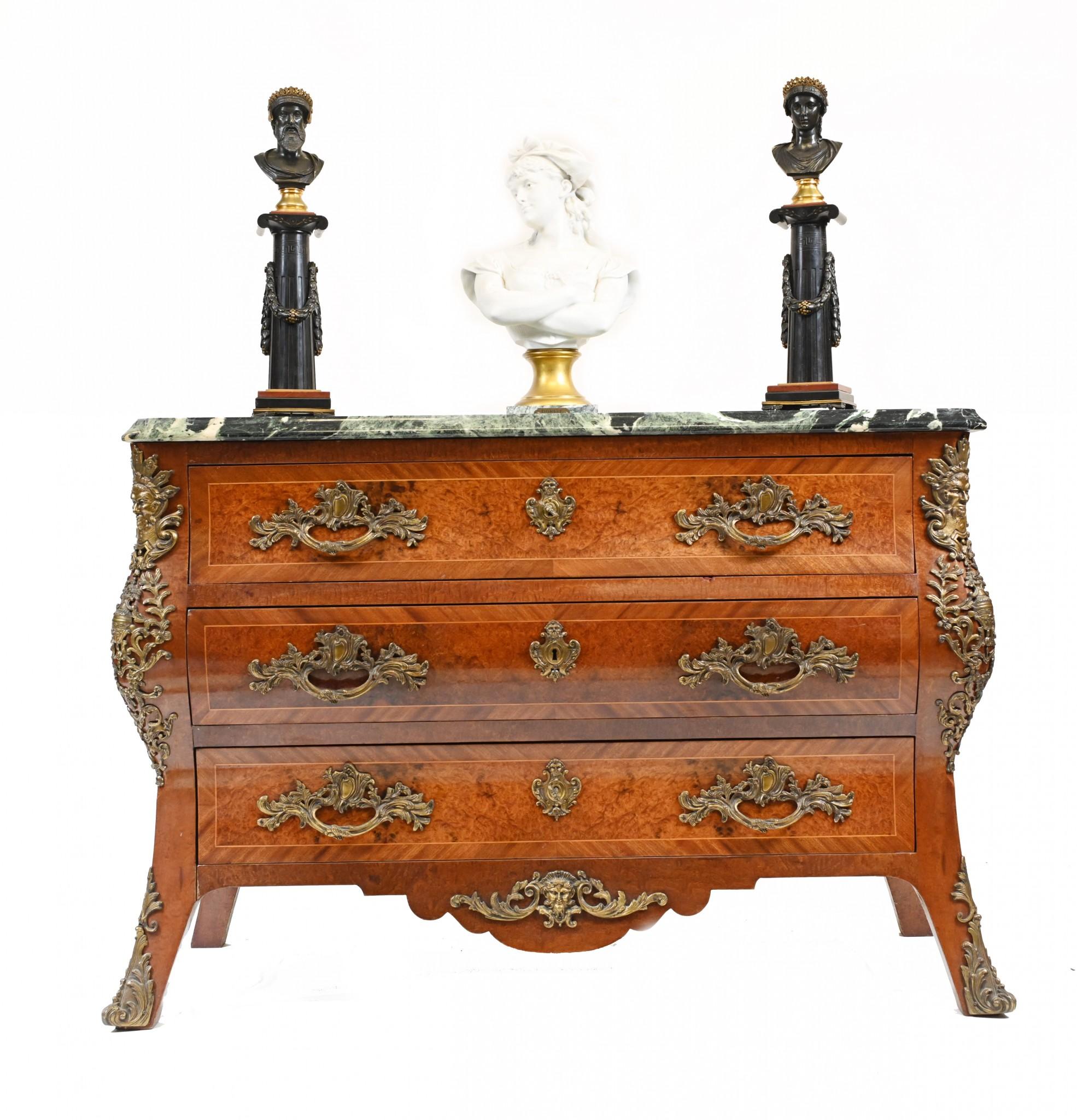 Late 19th Century Empire Bombe Commode French Antique Chest Drawers, 1880