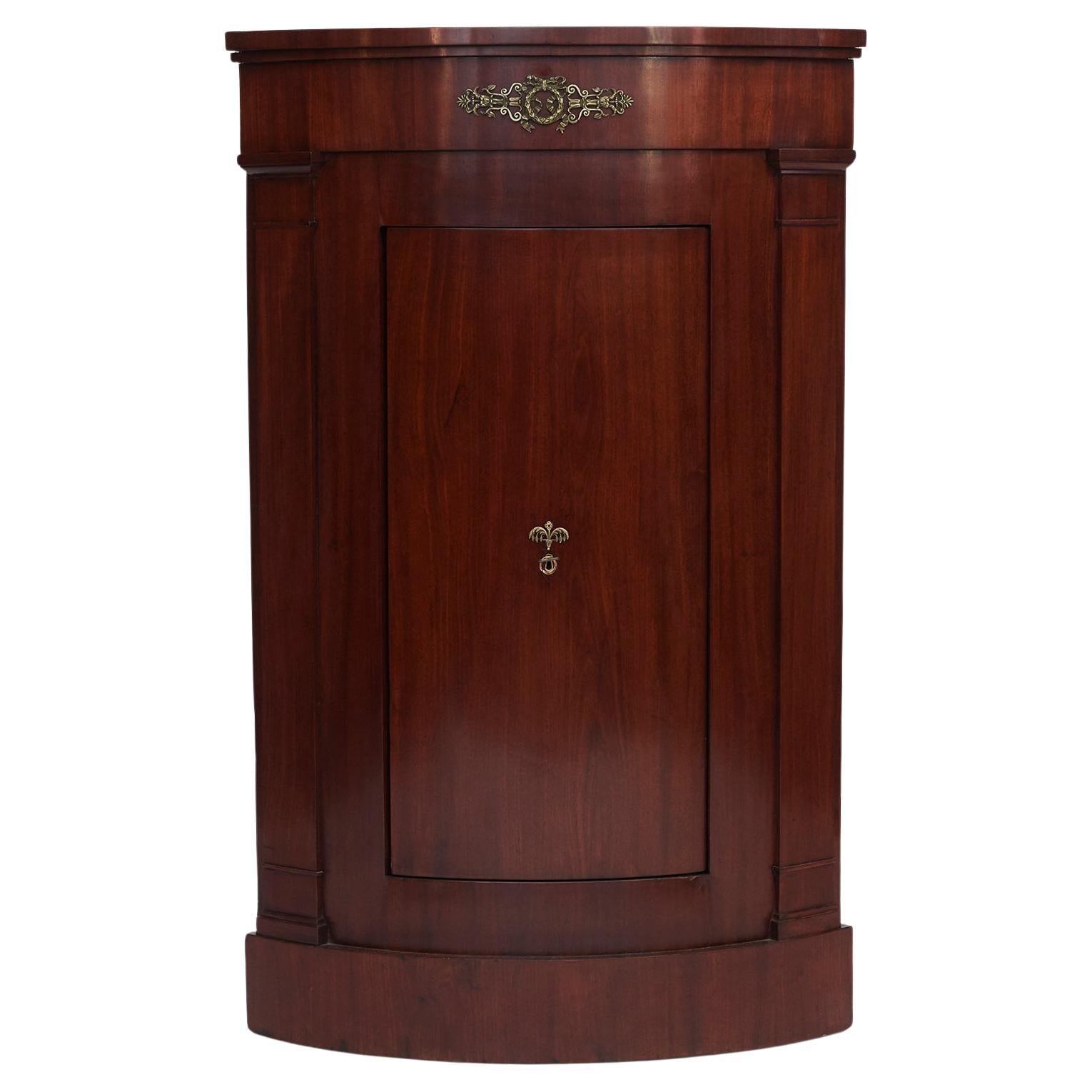 Mahogany Empire Bow Front Corner Cabinet For Sale