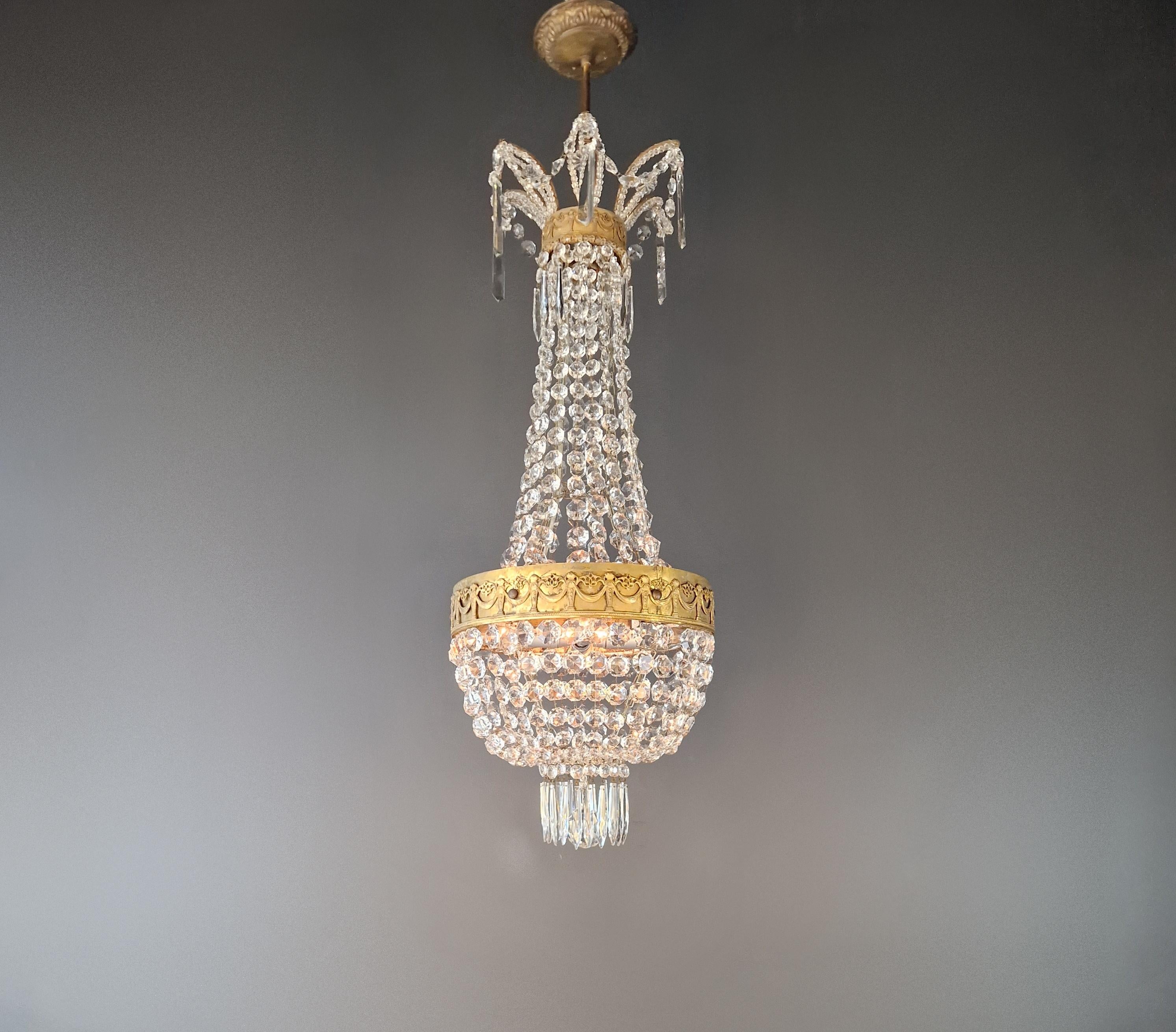 Baroque Empire Brass Chandelier Crystal Lustre Ceiling Light Antique Classical Art Deco For Sale