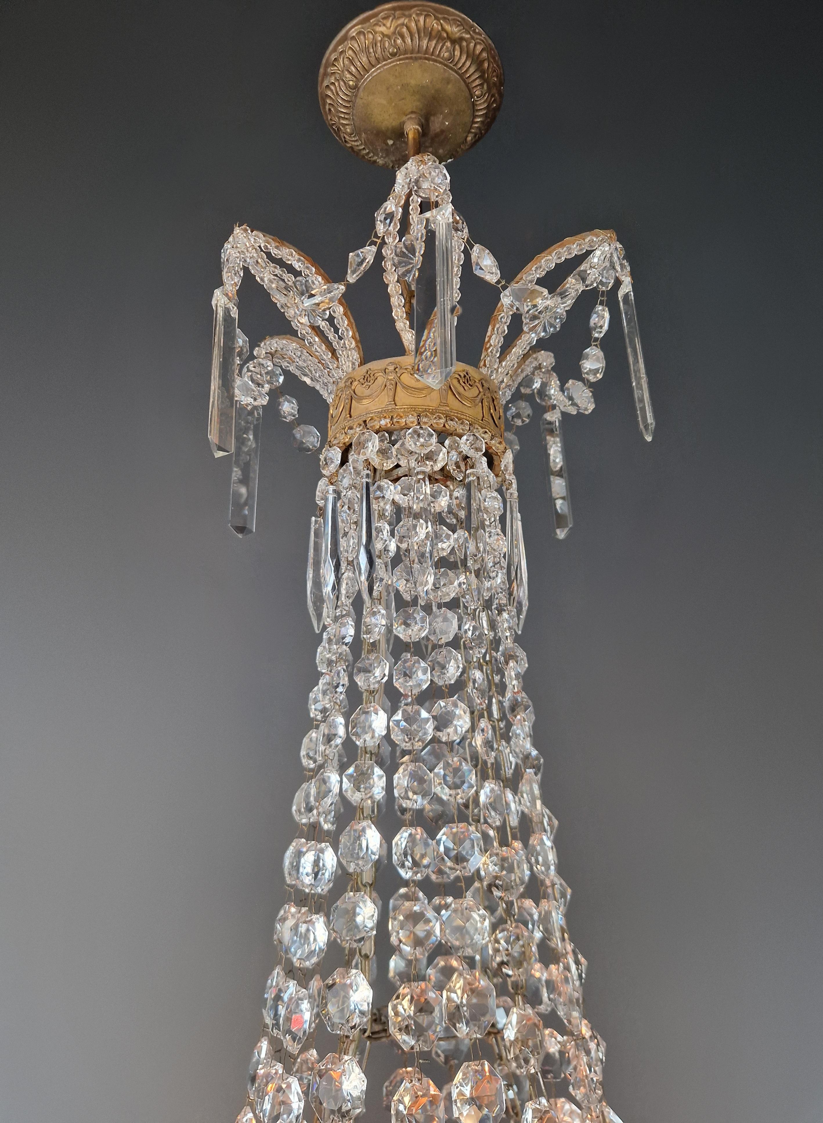 Empire Brass Chandelier Crystal Lustre Ceiling Light Antique Classical Art Deco For Sale 1