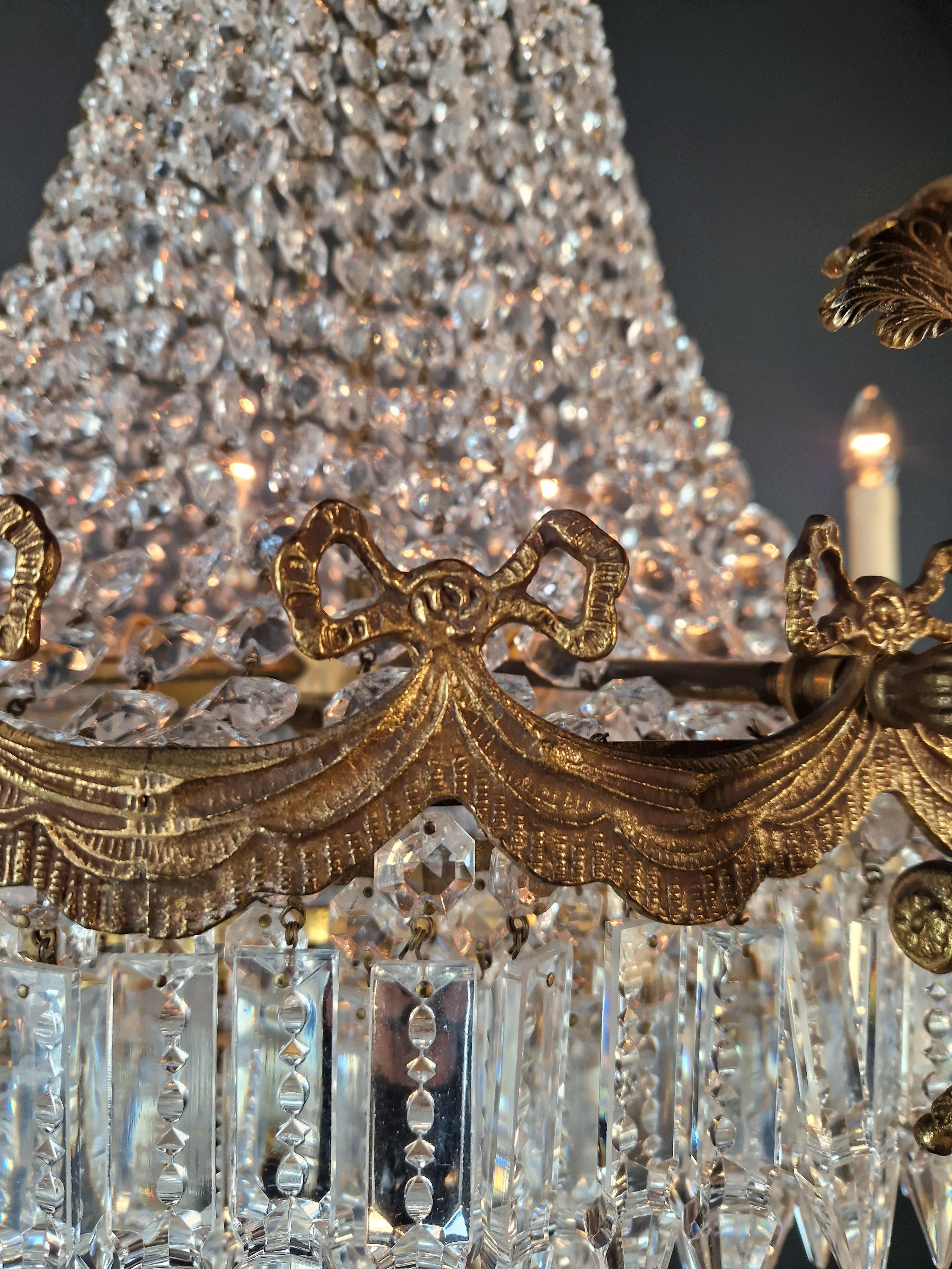 Lampadario in ottone impero con lustro di cristallo per soffitti antichi classici Art Deco in vendita 1