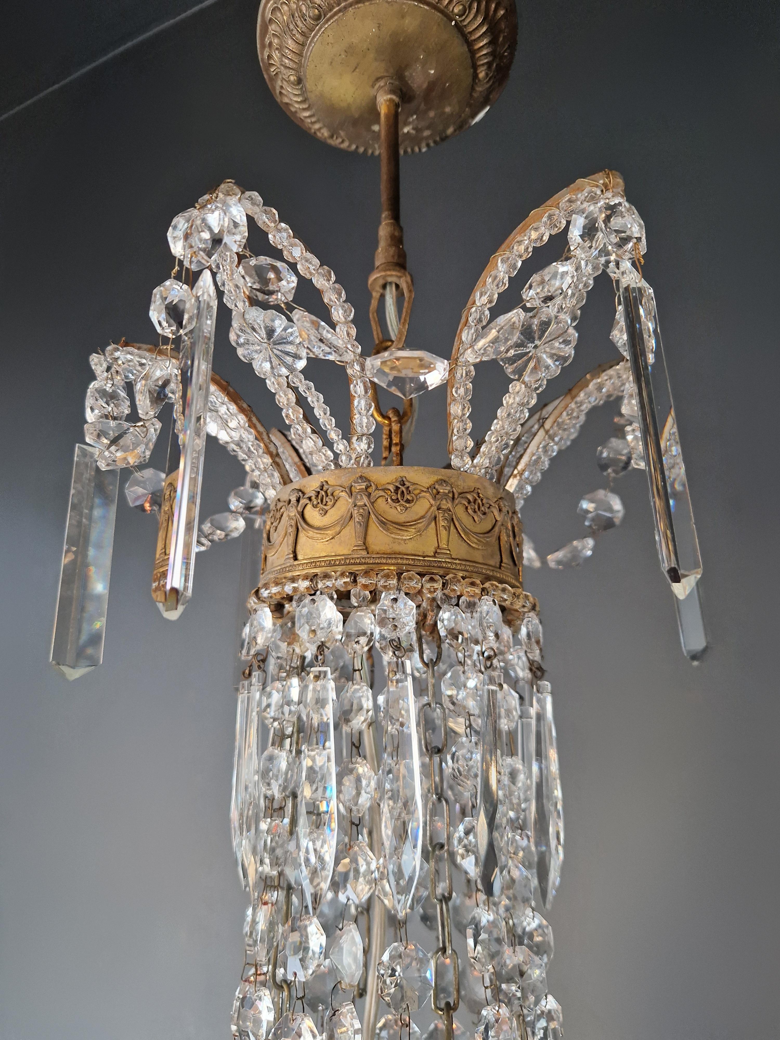 Empire Brass Chandelier Crystal Lustre Ceiling Light Antique Classical Art Deco For Sale 2