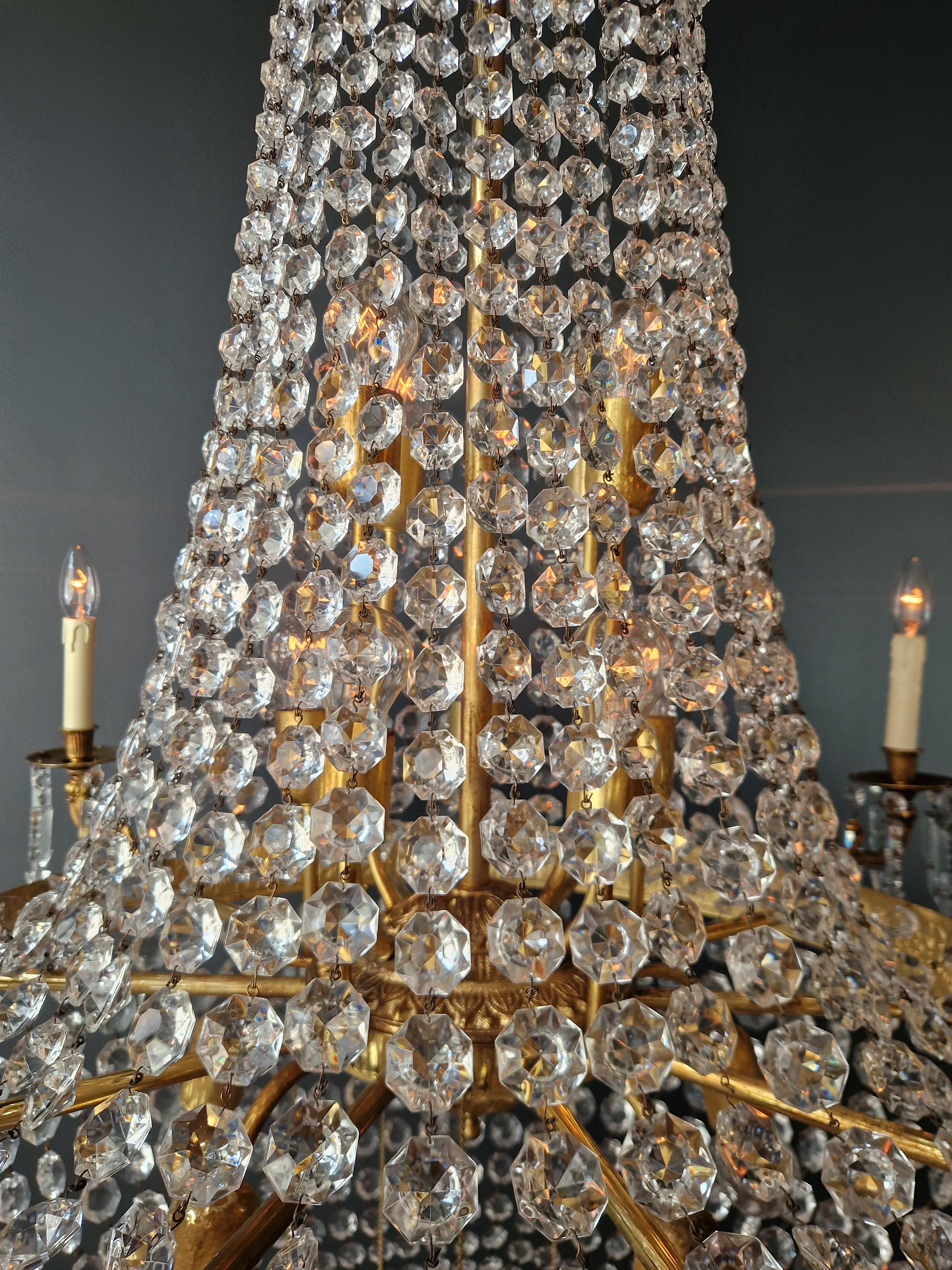 Lampadario in ottone impero con lustro di cristallo per soffitti antichi classici in vendita 4