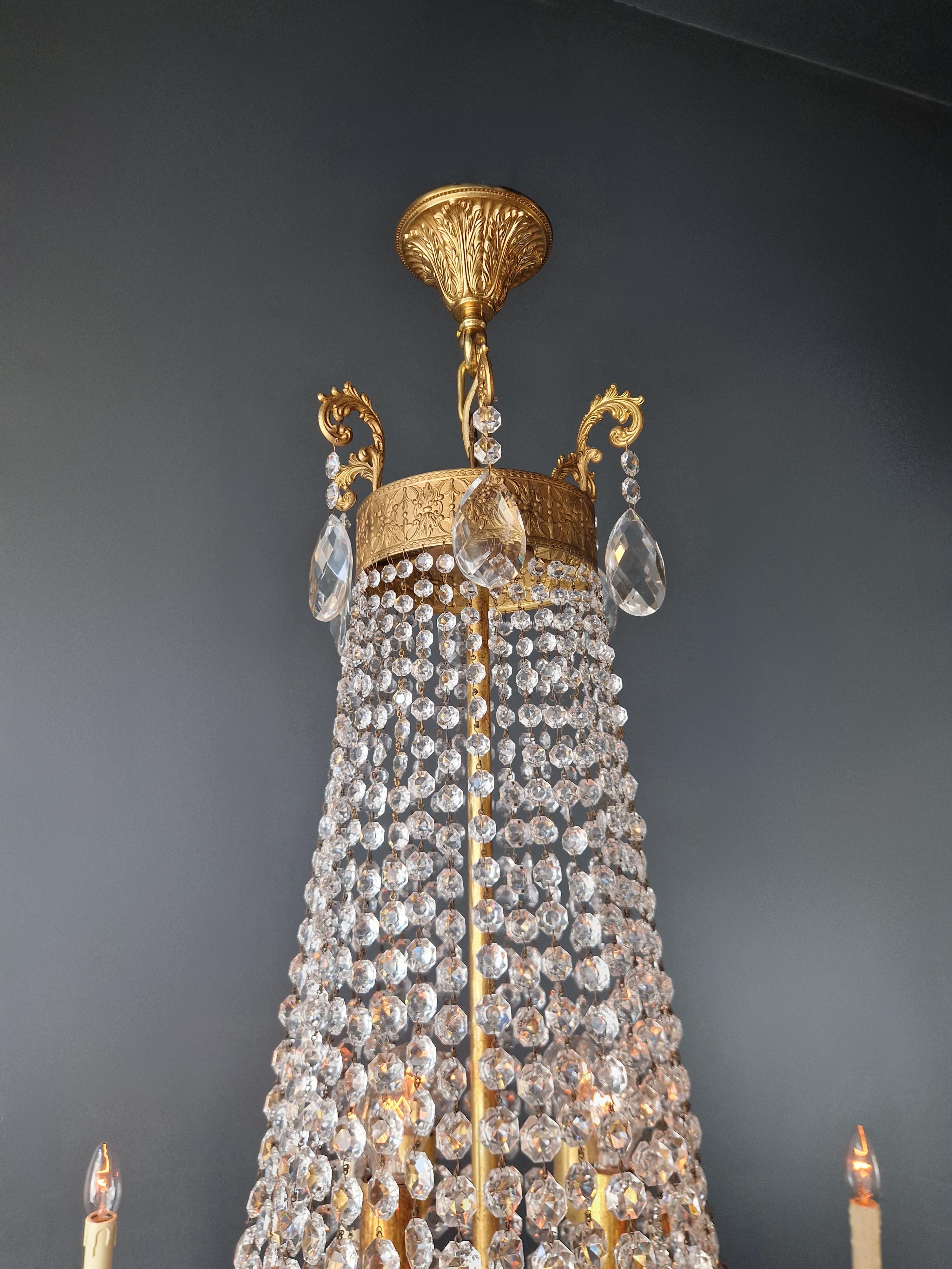 Lampadario in ottone impero con lustro di cristallo per soffitti antichi classici in vendita 6