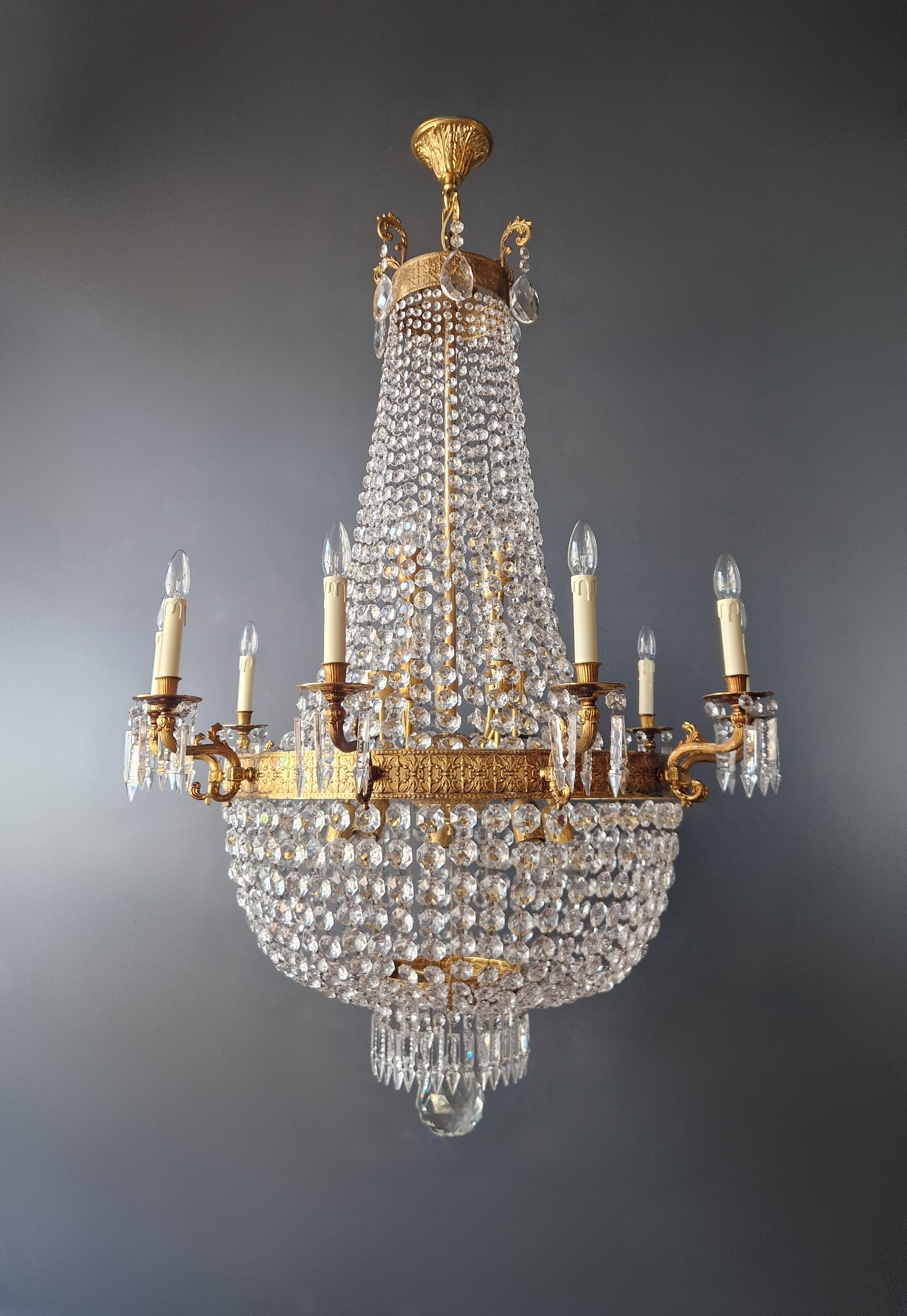 Lampadario in ottone impero con lustro di cristallo per soffitti antichi classici in vendita 8