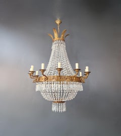 Empire Brass Chandelier Crystal Lustre Ceiling Light Antique Classical