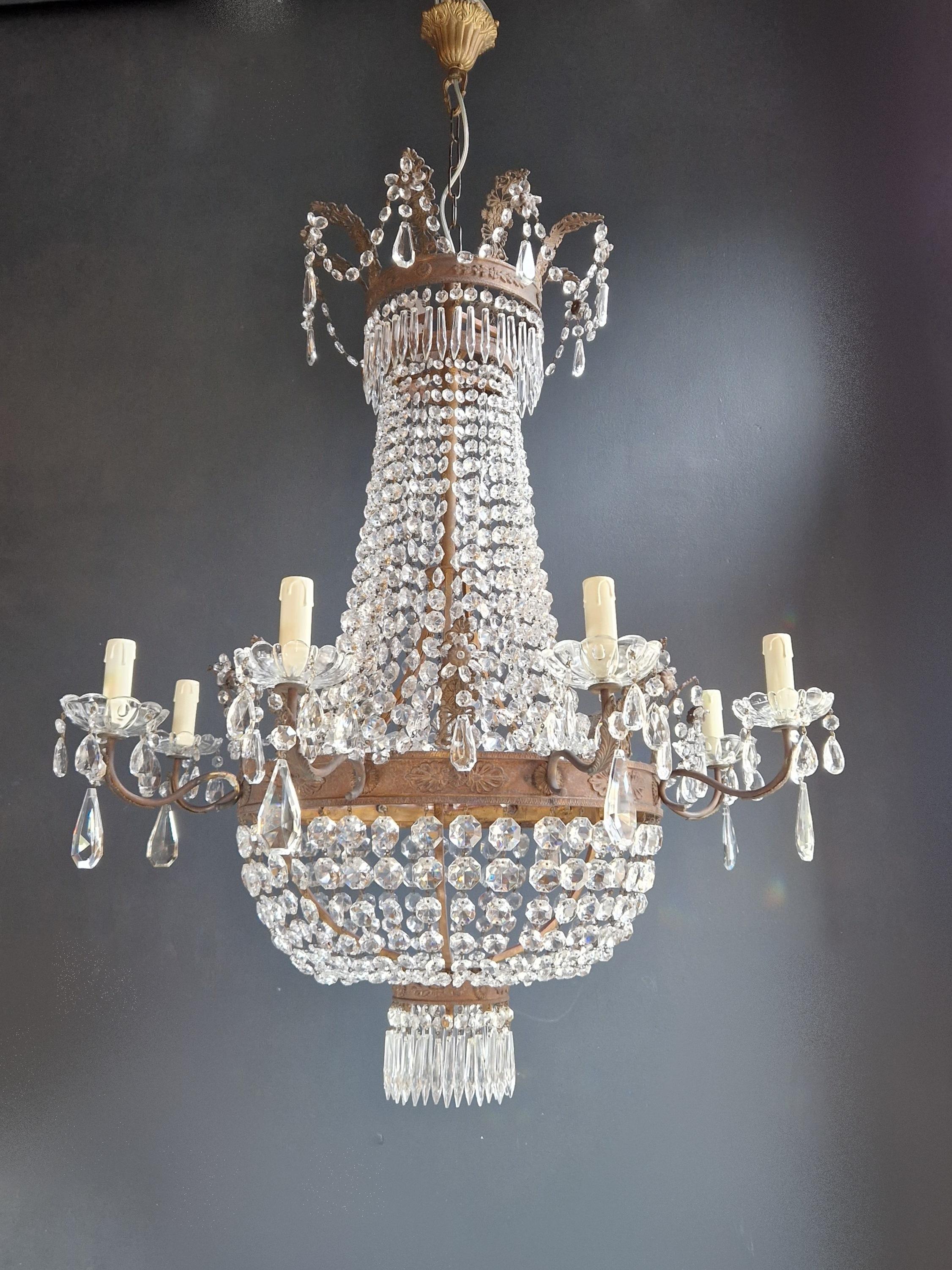 European Empire Brass Chandelier Crystal Lustre Ceiling Light Antique Classical