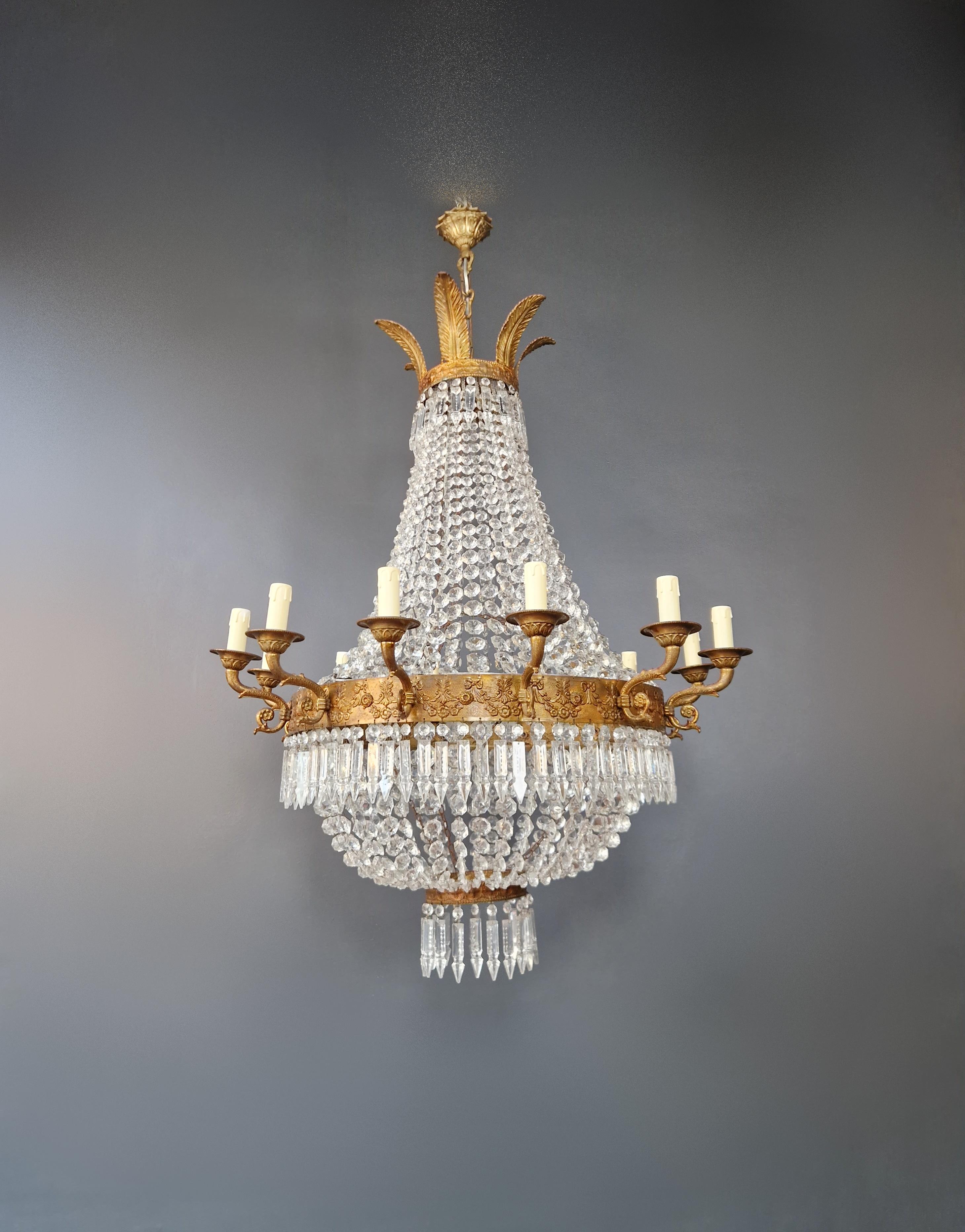 European Empire Brass Chandelier Crystal Lustre Ceiling Light Antique Classical