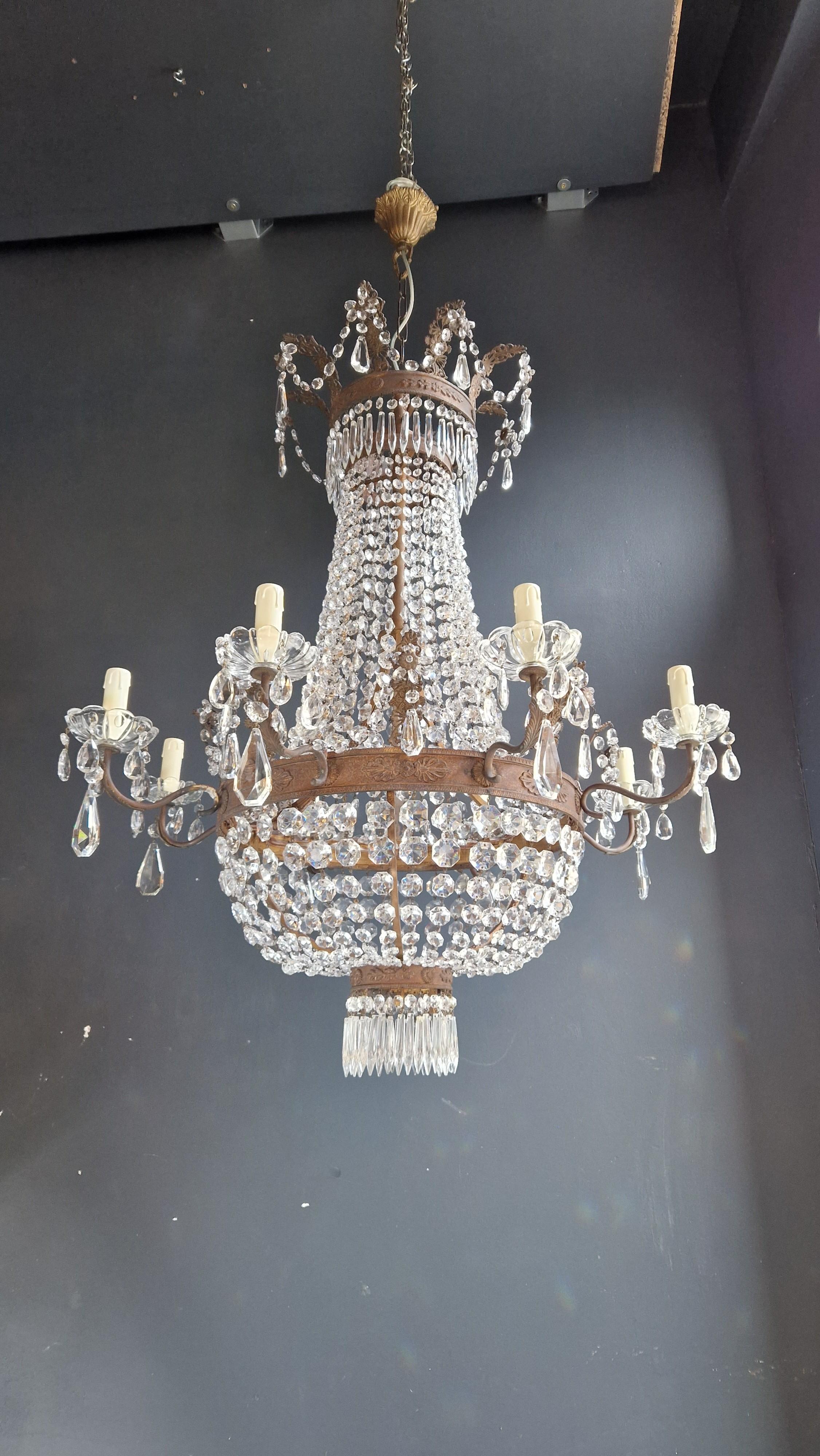 Hand-Knotted Empire Brass Chandelier Crystal Lustre Ceiling Light Antique Classical