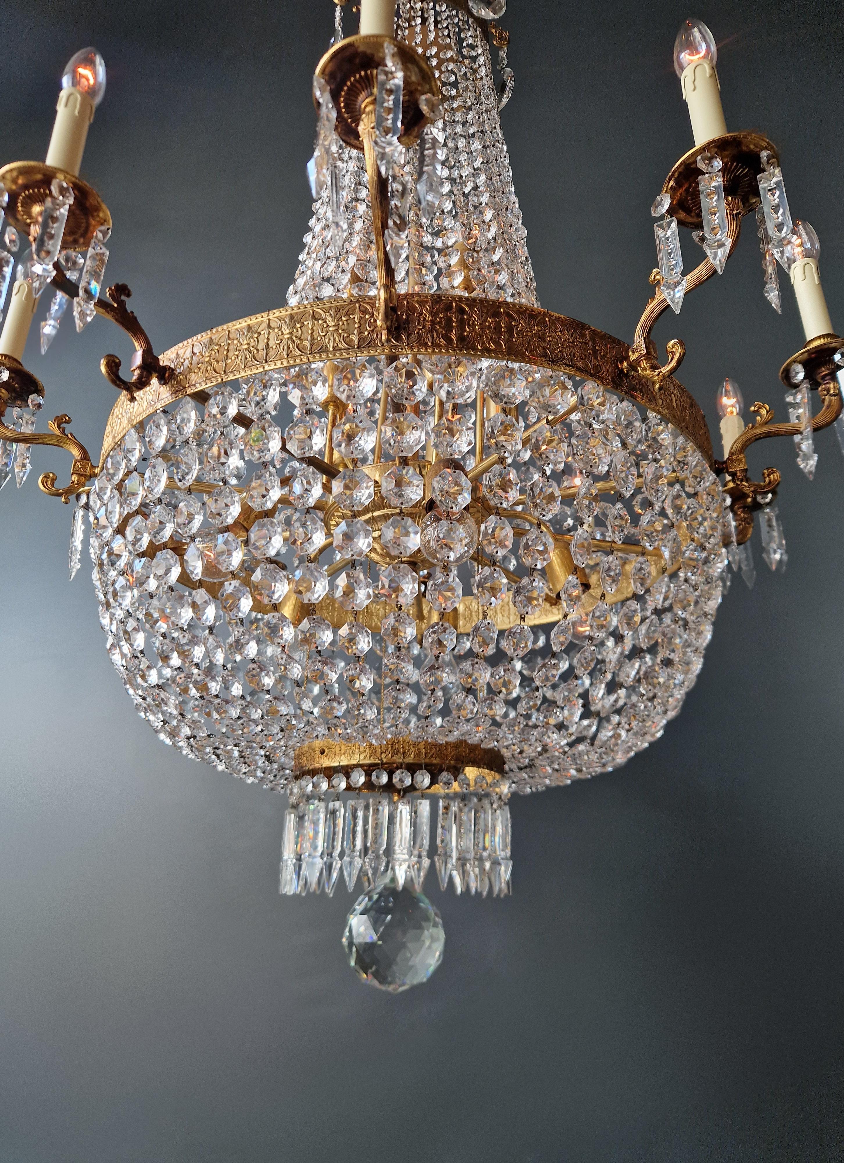Ottone Lampadario in ottone impero con lustro di cristallo per soffitti antichi classici in vendita