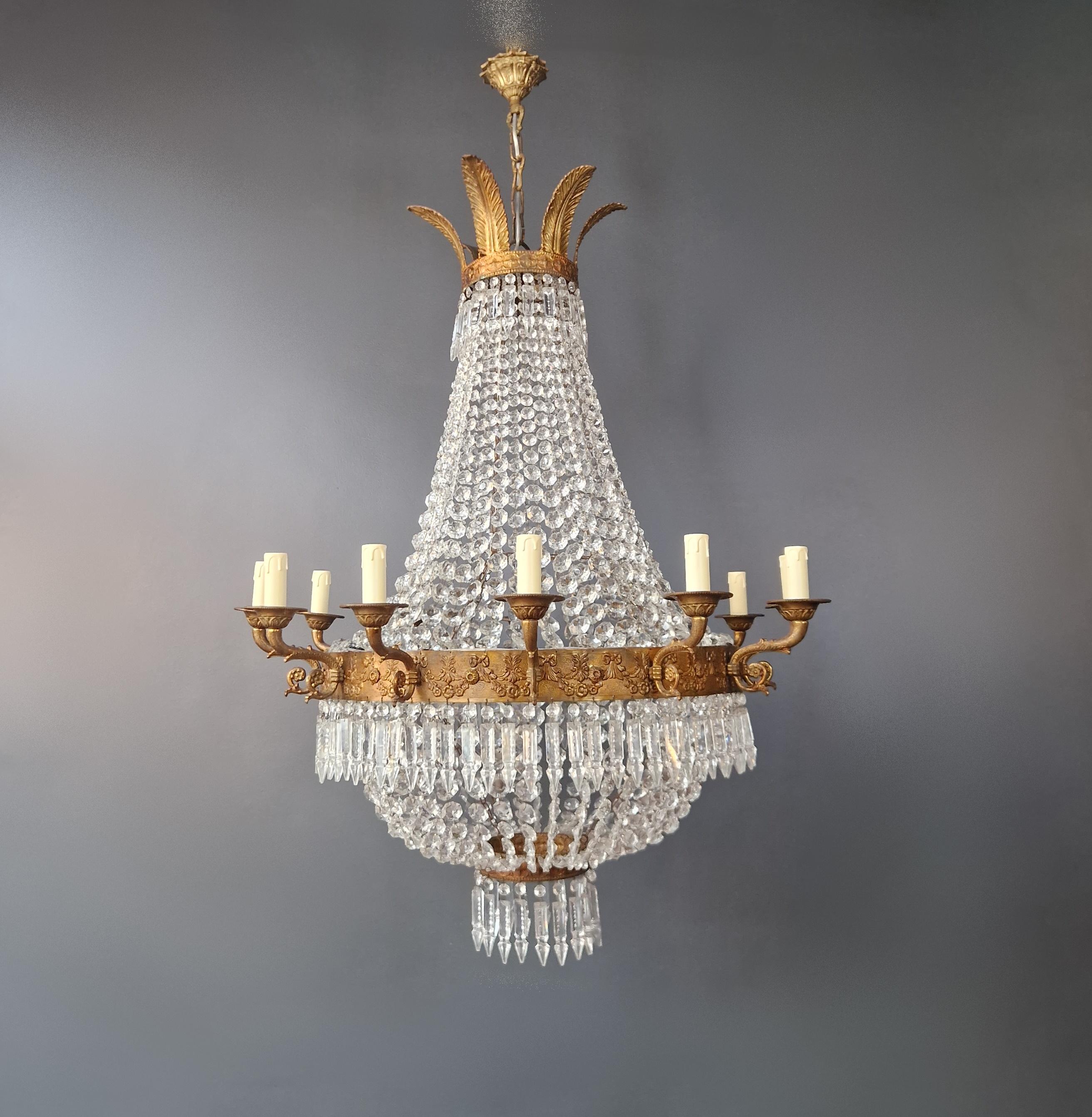 Empire Brass Chandelier Crystal Lustre Ceiling Light Antique Classical 2