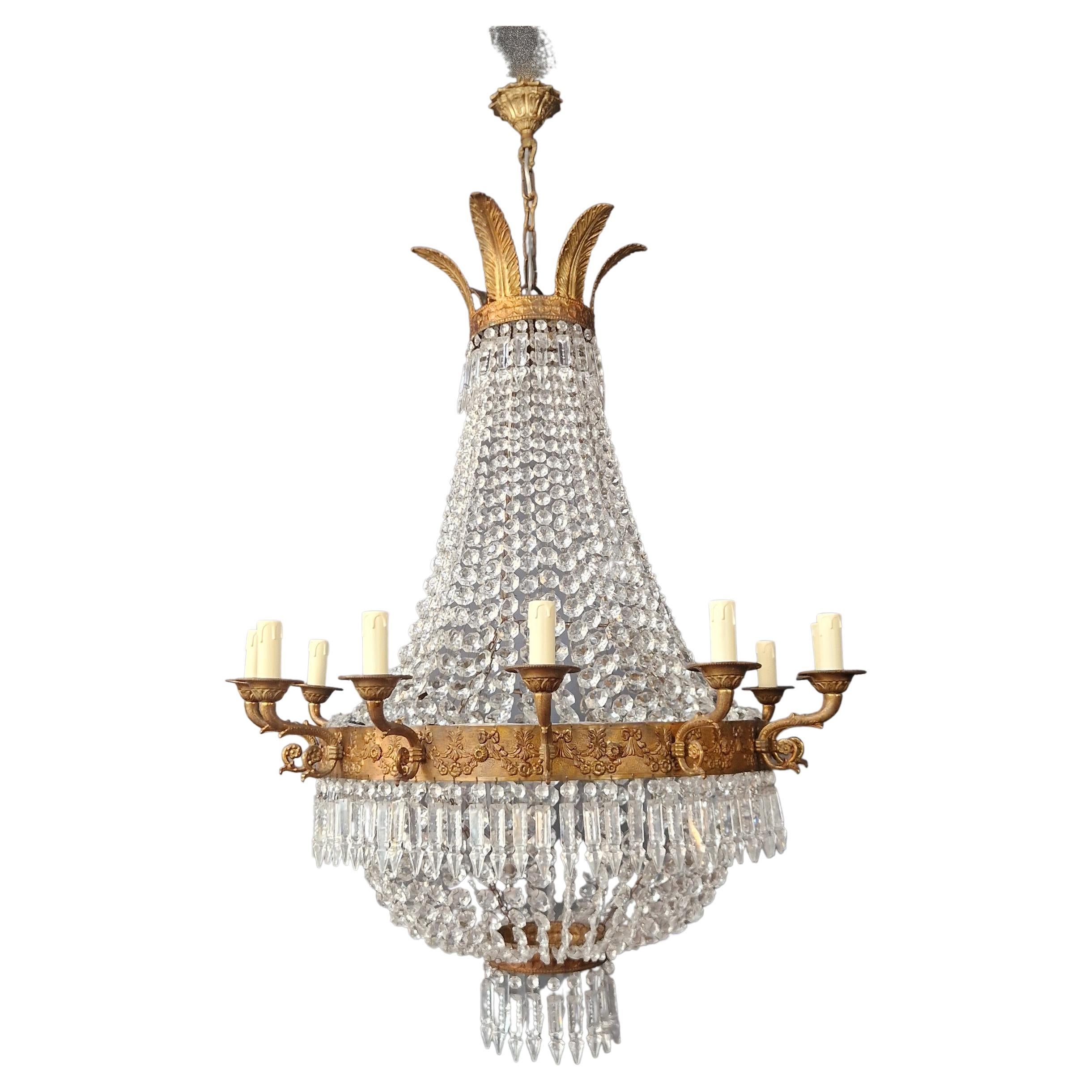 Empire Brass Chandelier Crystal Lustre Ceiling Light Antique Classical