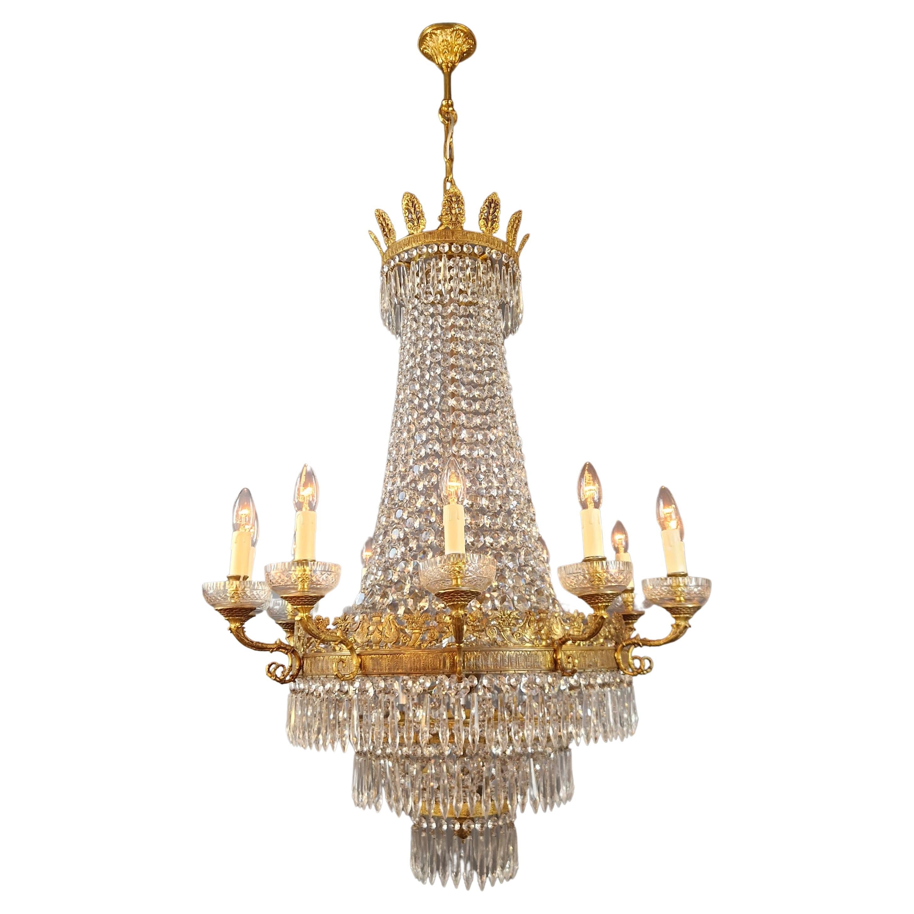 Empire Brass Chandelier Crystal Lustre Ceiling Light Antique Classical