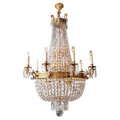 Plafonnier Empire en laiton lustré cristal antique classique