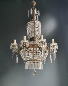 Plafonnier Empire en laiton et cristal lustré en bronze ancien