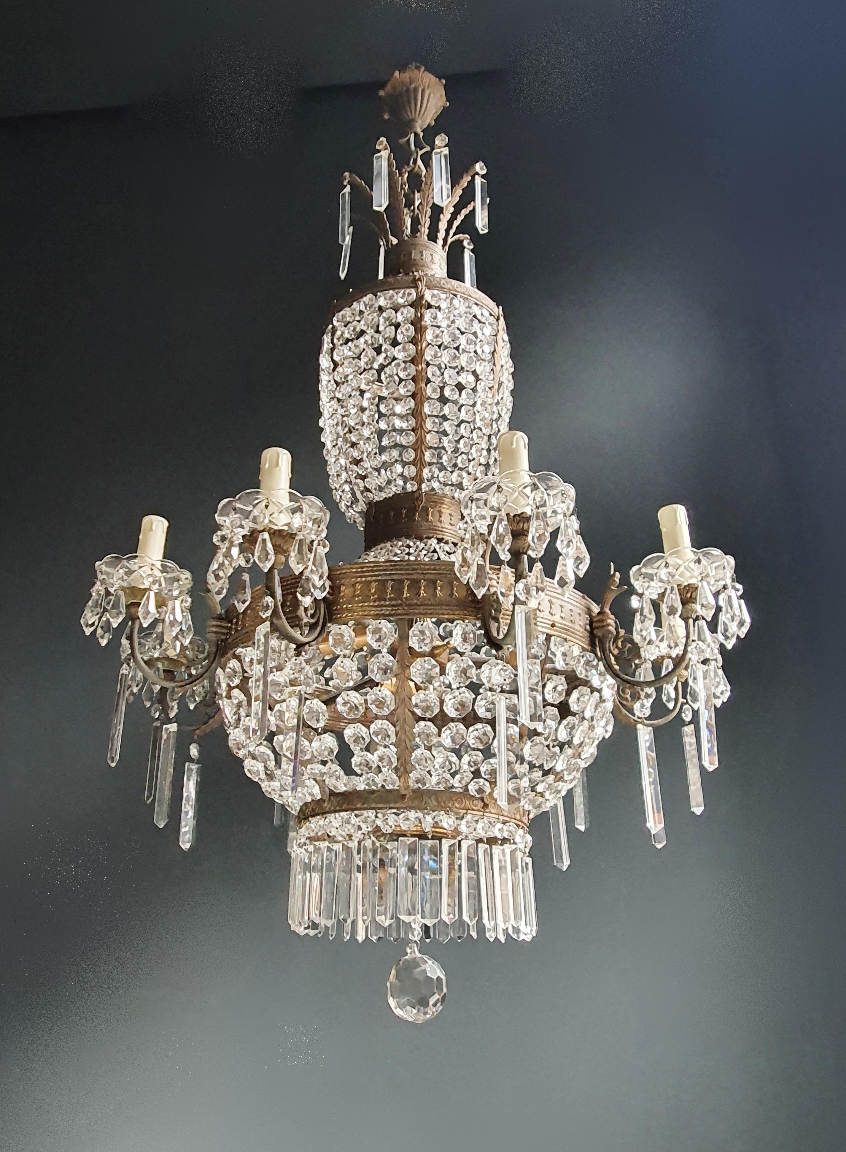 European Empire Brass Chandelier Crystal Lustre Ceiling Light Antique Bronze