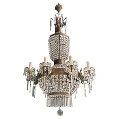 Empire Brass Chandelier Crystal Lustre Ceiling Light Antique