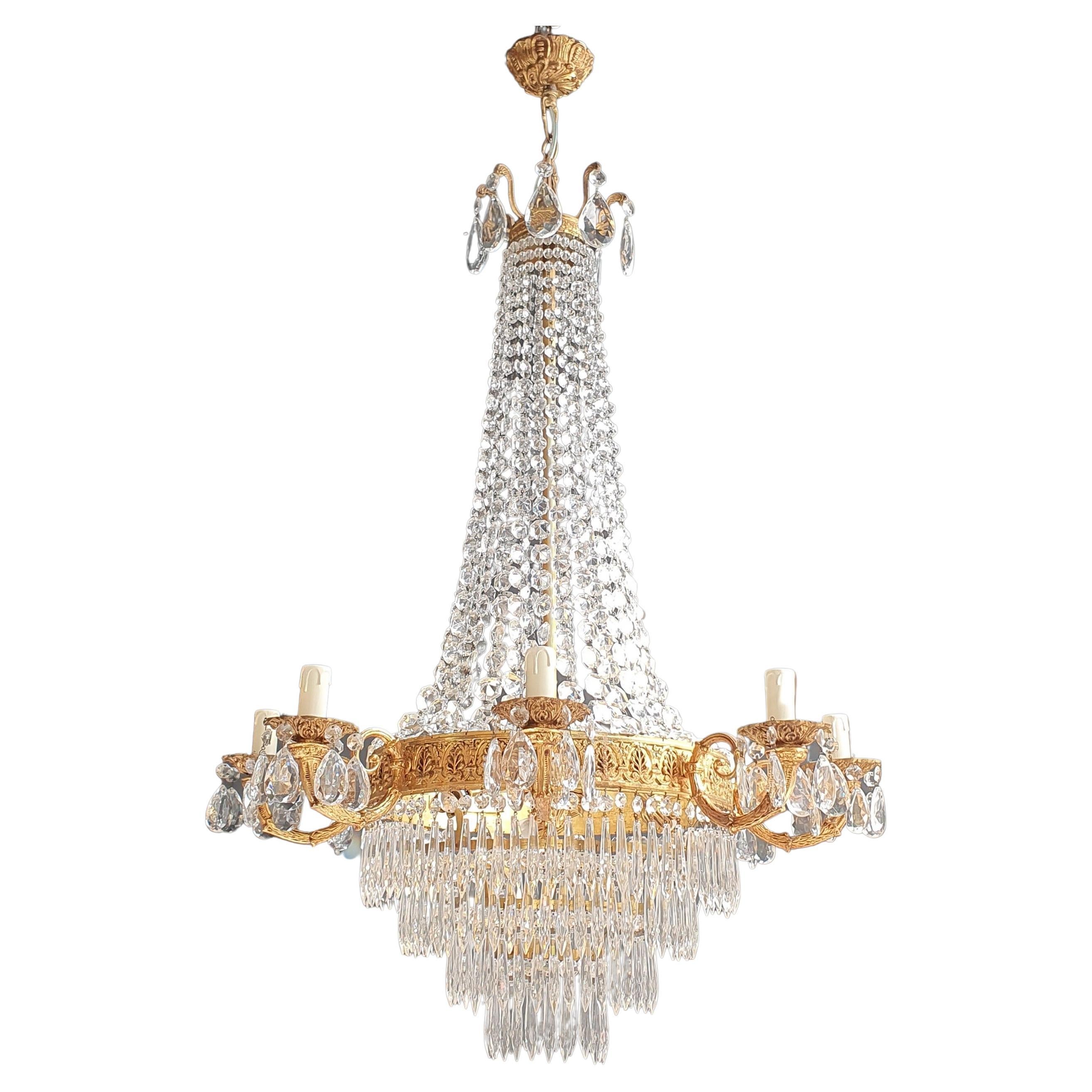 Empire Brass Chandelier Crystal Lustre Ceiling Light Antique Gold