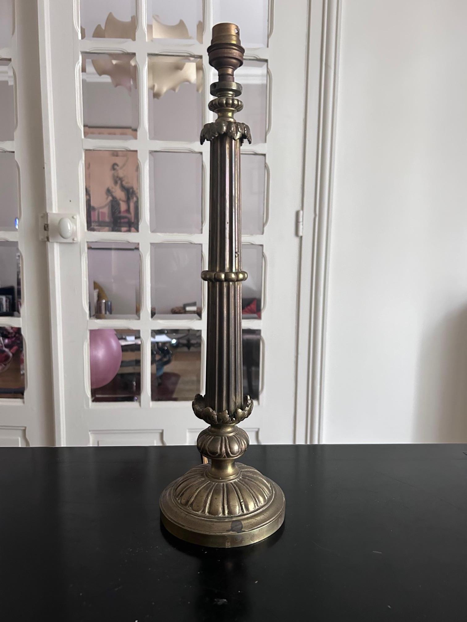 French empire brass column lamp  For Sale