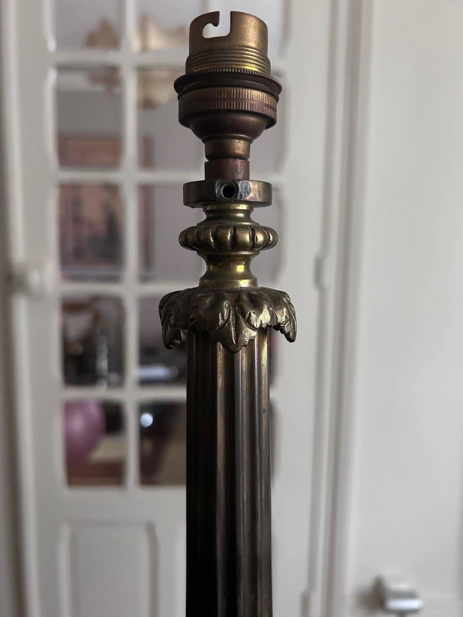 Late 20th Century empire brass column lamp  For Sale