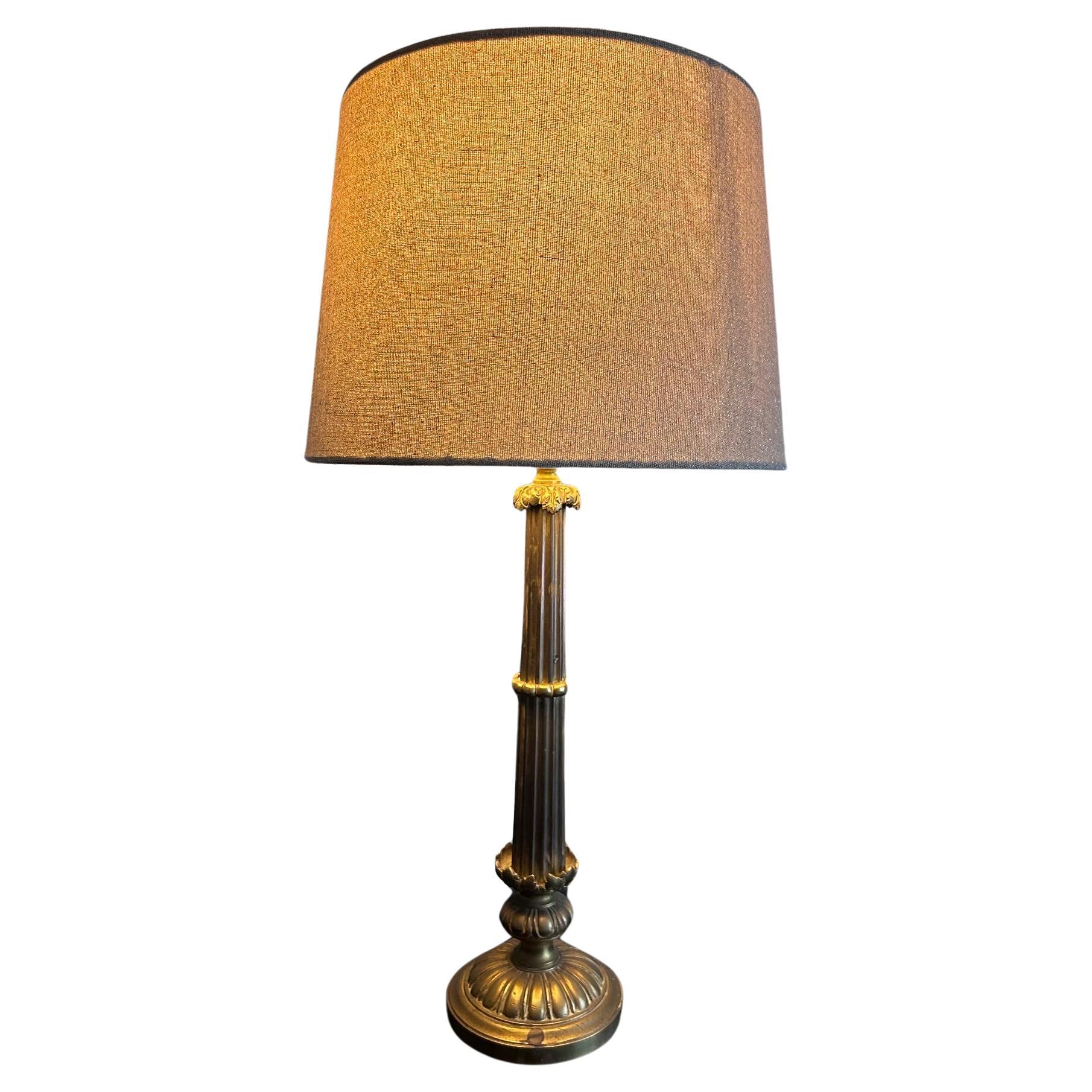 empire brass column lamp  For Sale