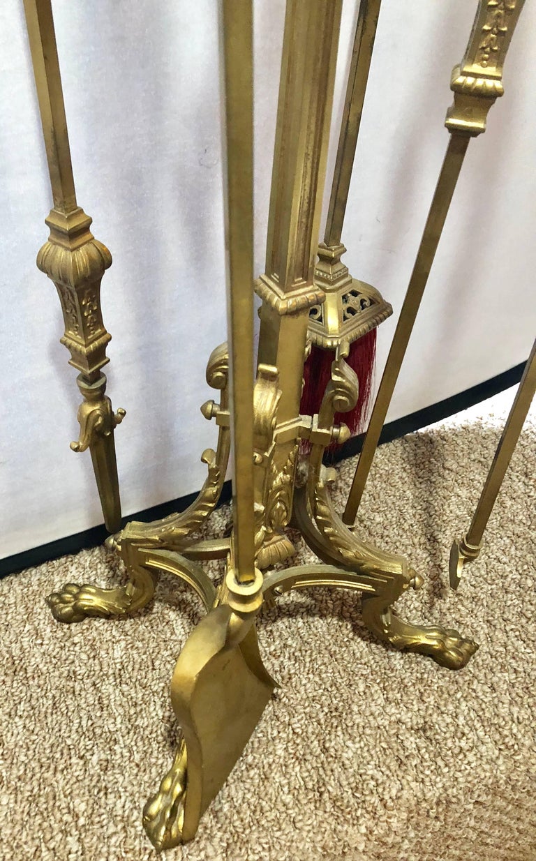 Empire Brass Fireplace Tool Set Having Four Tools and a Stand at 1stDibs