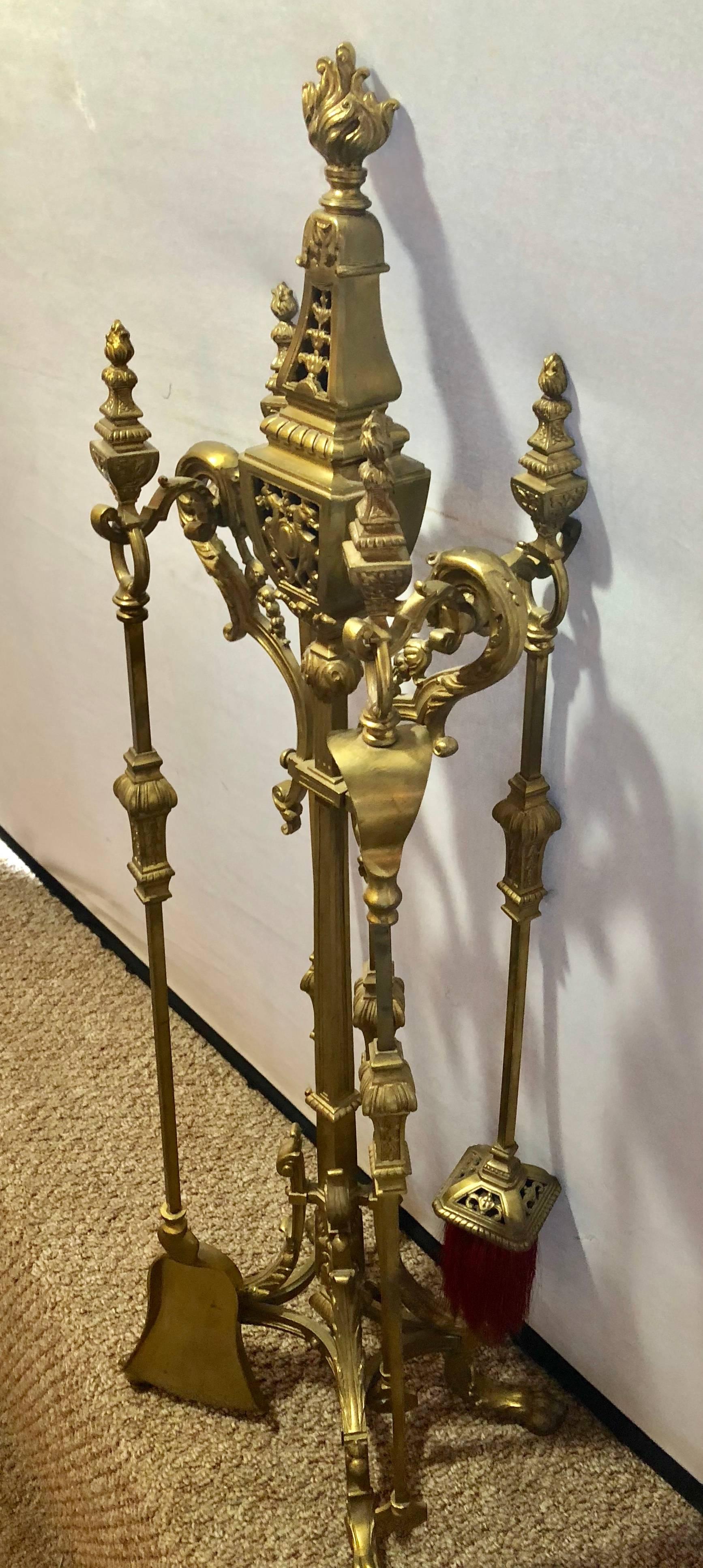 Empire Brass Fireplace Tool Set Having Four Tools and a Stand 4