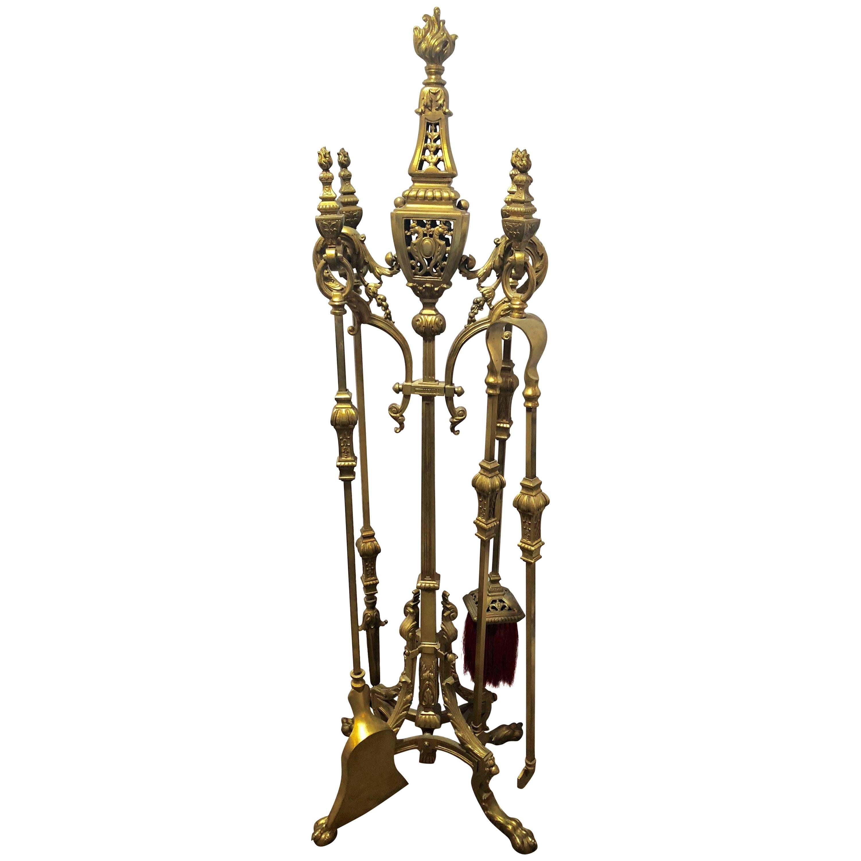 Empire Brass Fireplace Tool Set Having Four Tools and a Stand