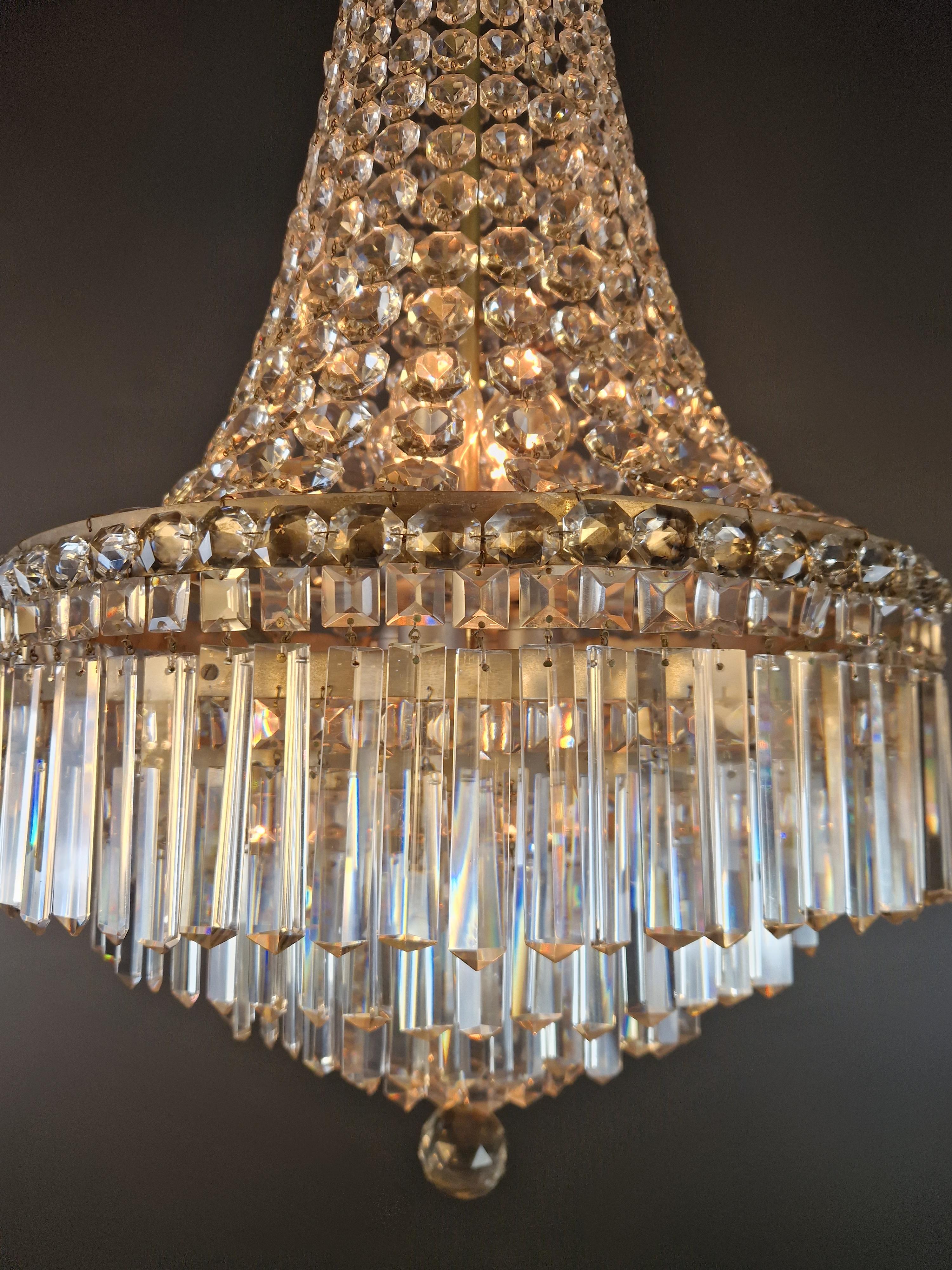 Empire Brass Sac a Pearl Chandelier Crystal Lustre Ceiling Antique For Sale 3