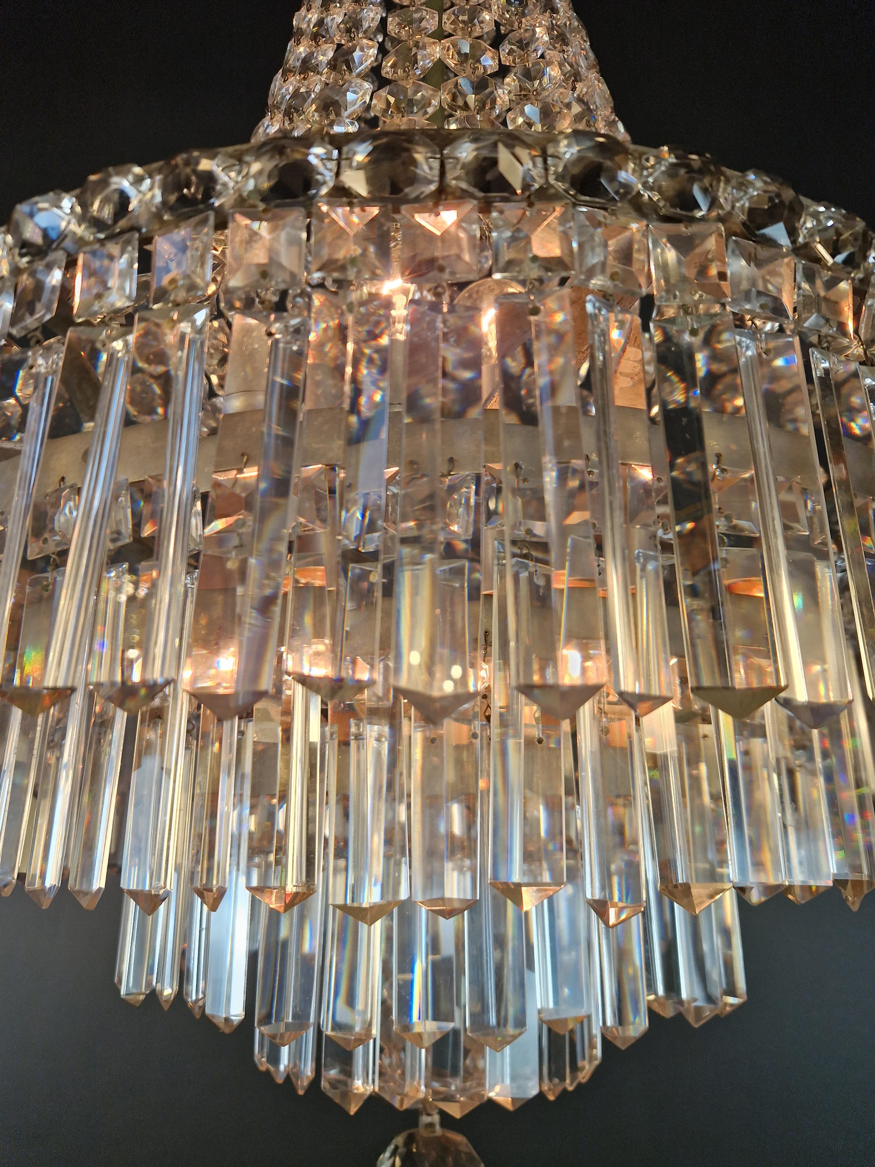 Empire Brass Sac a Pearl Chandelier Crystal Lustre Ceiling Antique For Sale 4