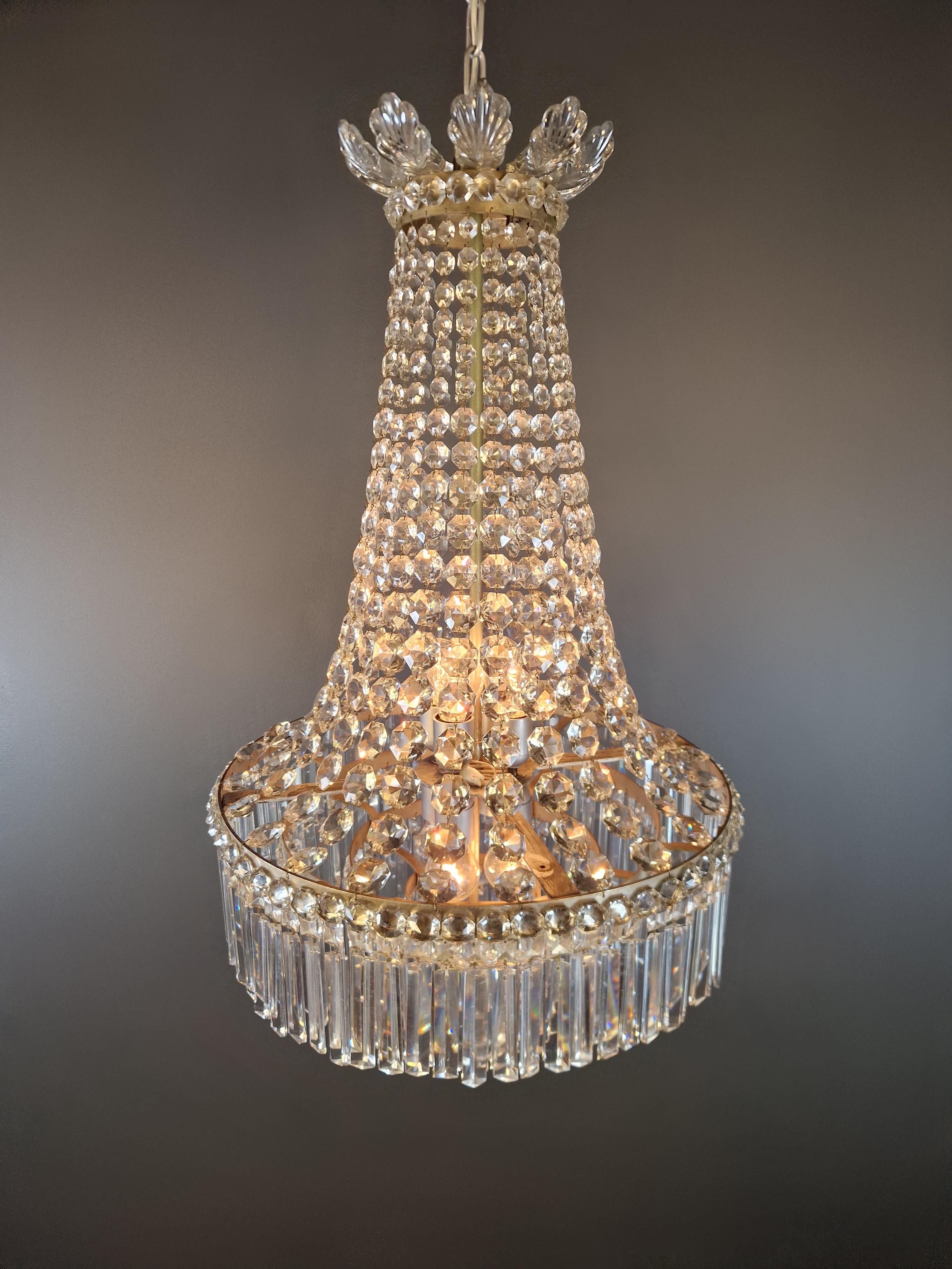 Empire Brass Sac a Pearl Chandelier Crystal Lustre Ceiling Antique For Sale 5