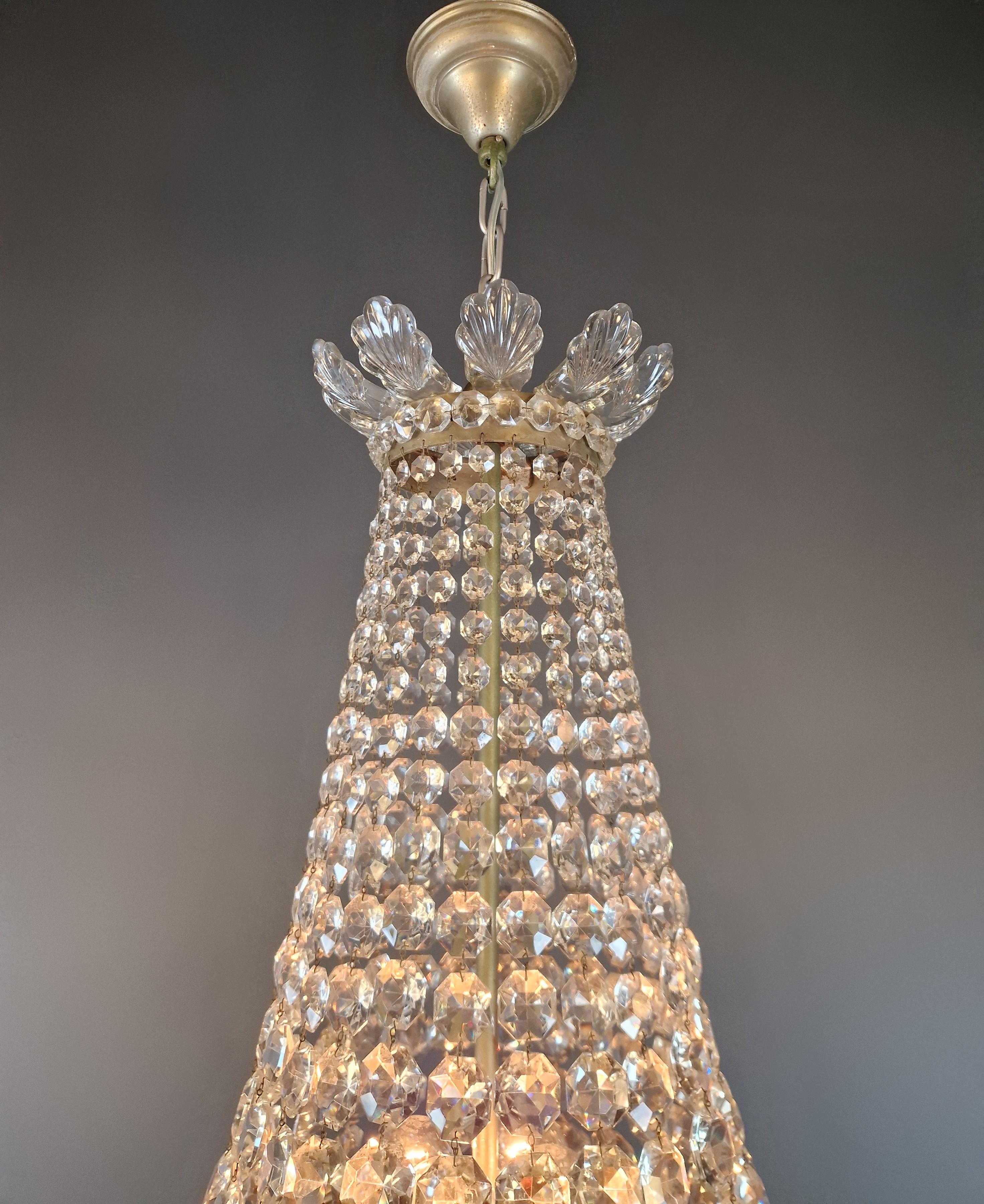 Empire Brass Sac a Pearl Chandelier Crystal Lustre Ceiling Antique For Sale 6