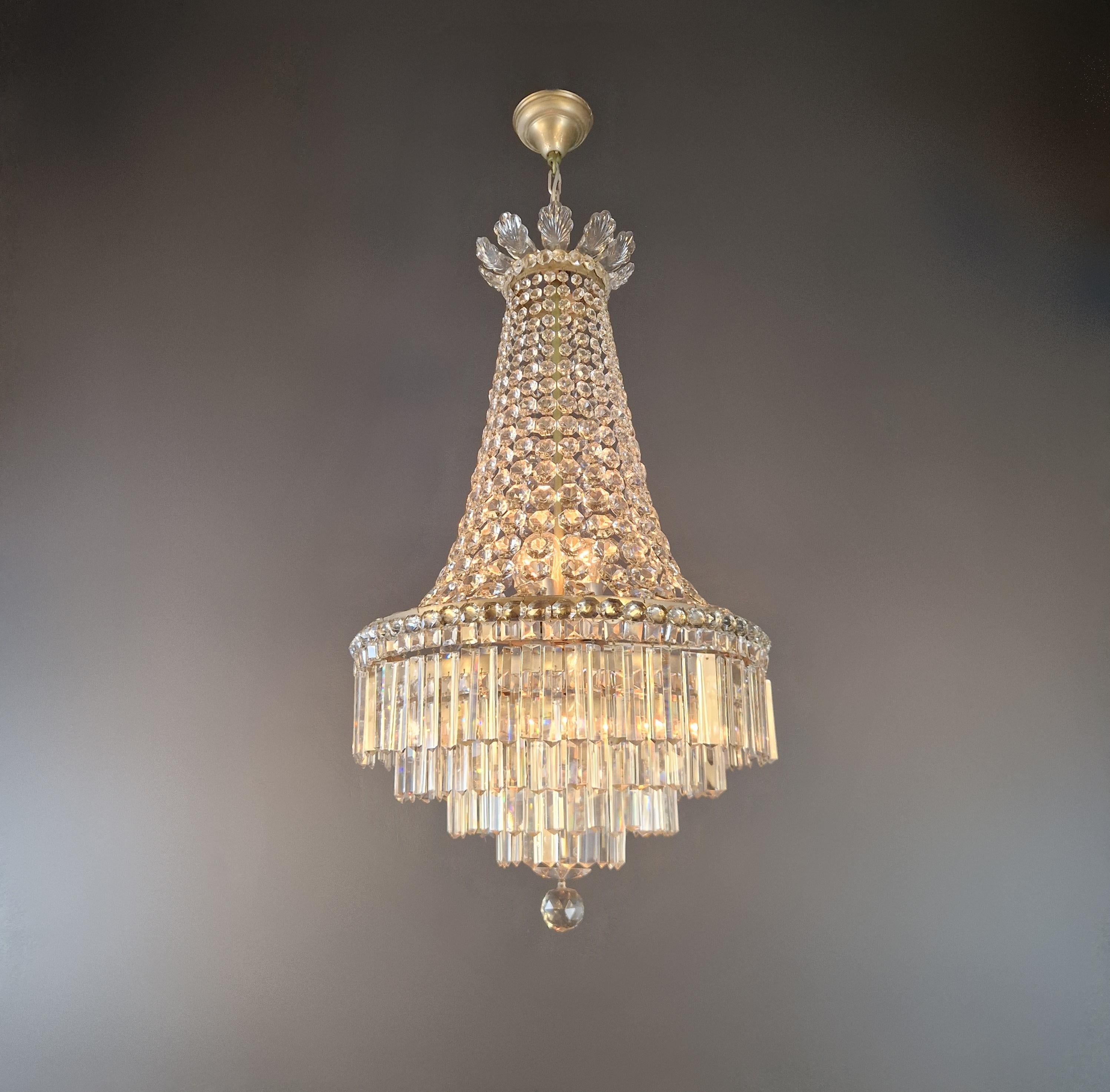Empire Brass Sac a Pearl Chandelier Crystal Lustre Ceiling Antique For Sale 7