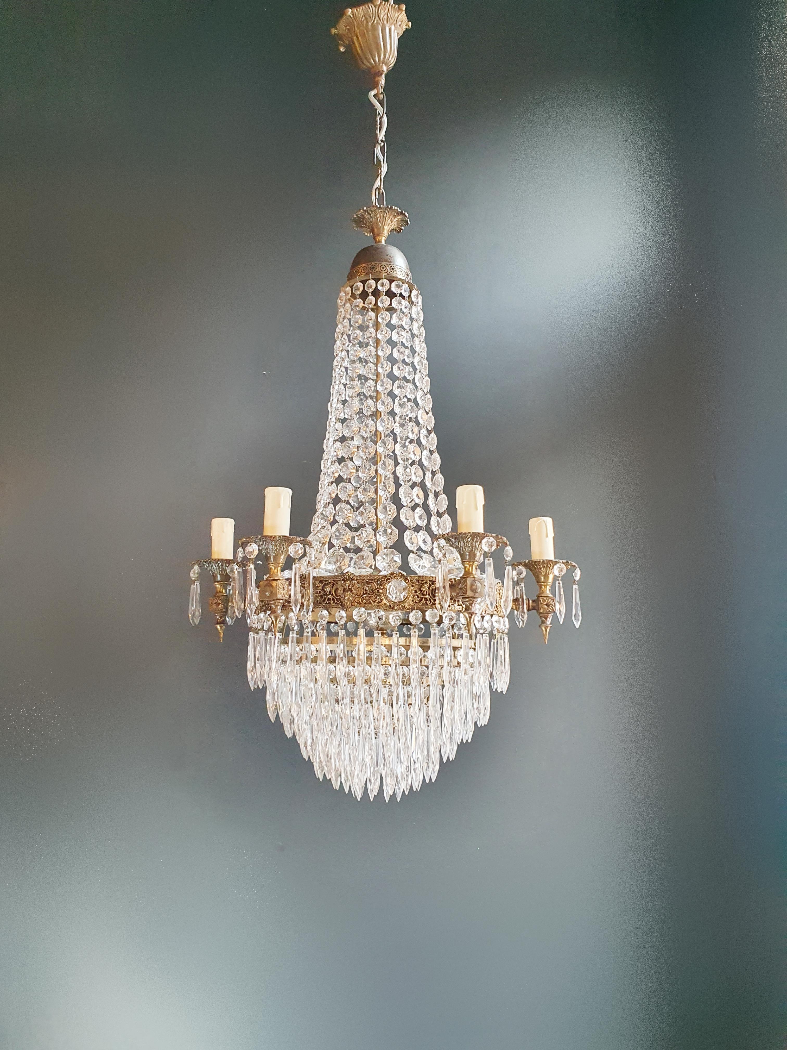 old chandelier with love and professionally restored in Berlin. electrical wiring works in the US.
Re-wired and ready to hang
not one missing
Cabling completely renewed. Crystal, hand-knotted.
Measures: Total height 110 cm, height without chain 75