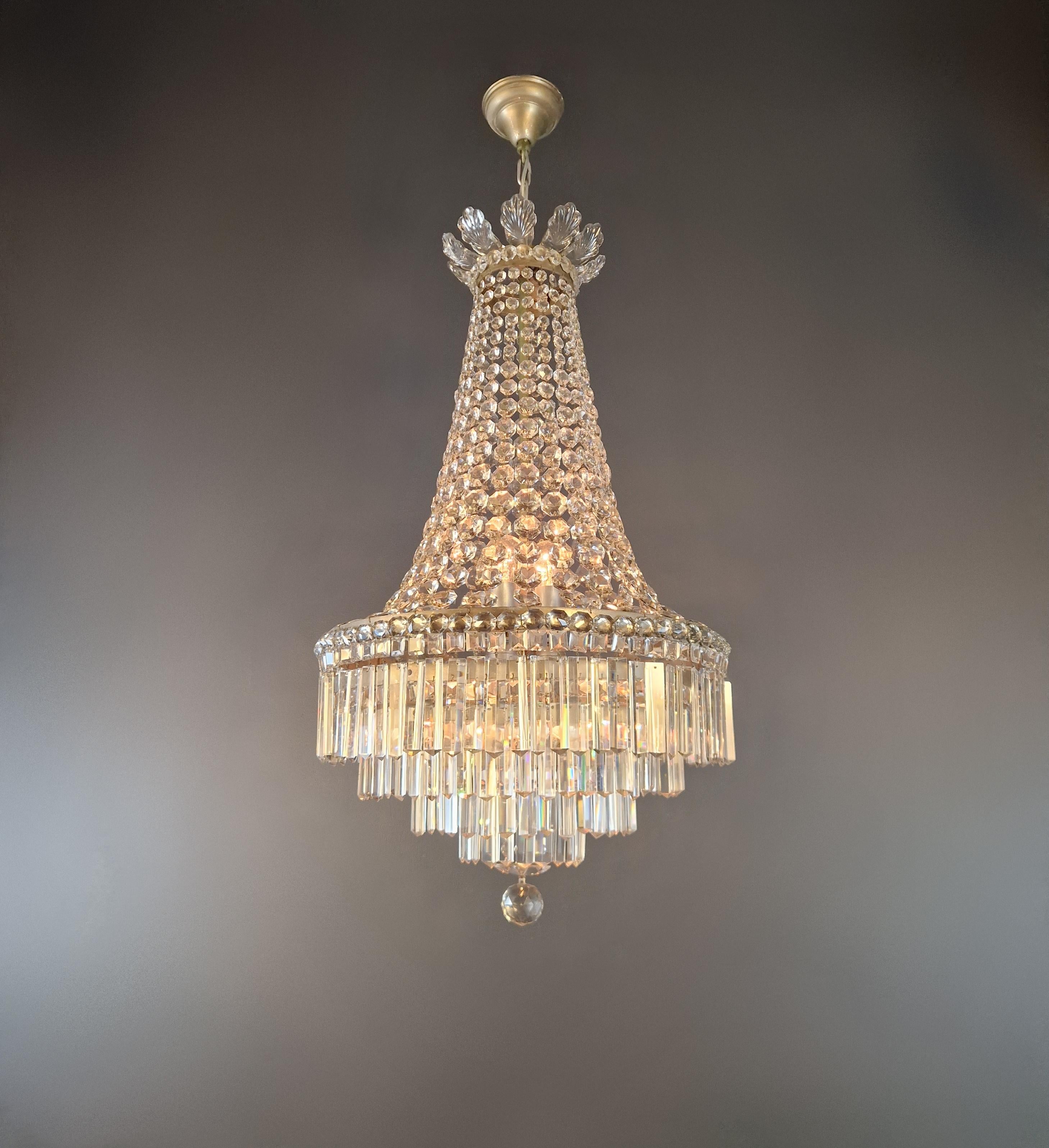 Baroque Empire Brass Sac a Pearl Chandelier Crystal Lustre Ceiling Antique For Sale