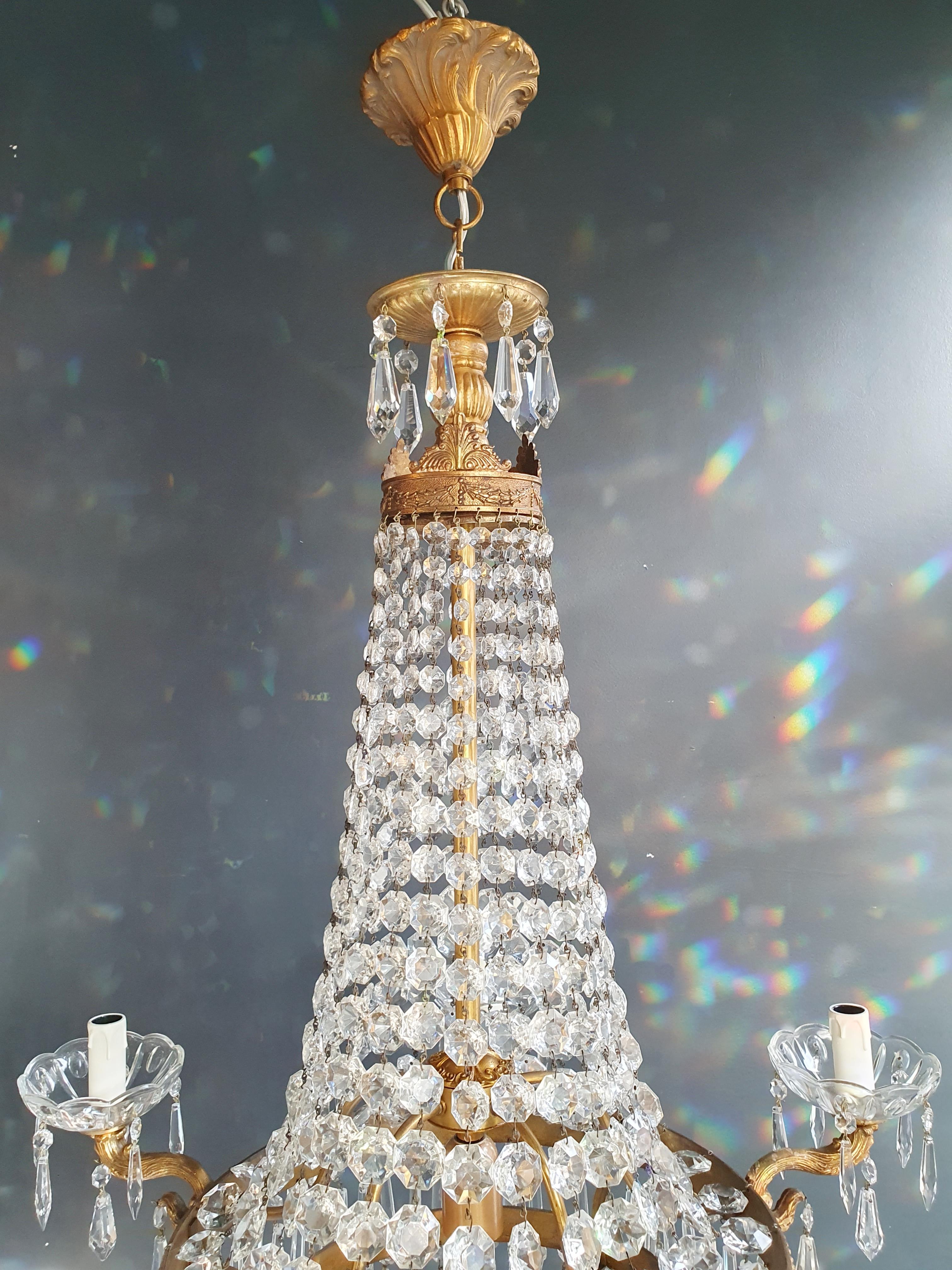 Empire Brass Sac a Pearl Chandelier Crystal Lustre Ceiling Antique In Good Condition In Berlin, DE